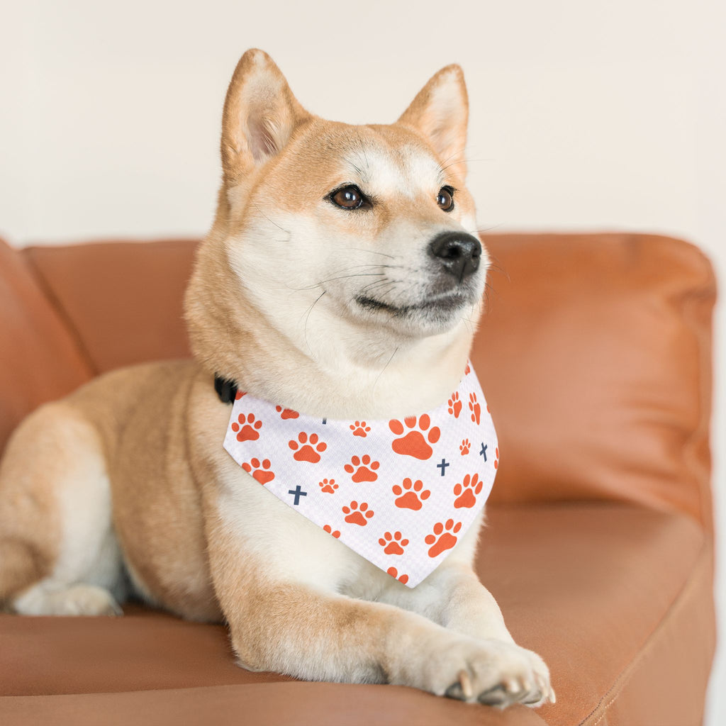 Orange Paw Print Pet Bandana Collar – Cute Dog & Cat Accessory, Matching Human Apparel Available