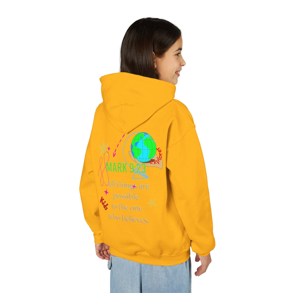 Youth Hoodie — “Little Vessels” Princess Christian Kids Sweatshirt (Mark 9:23, All Things Possible)