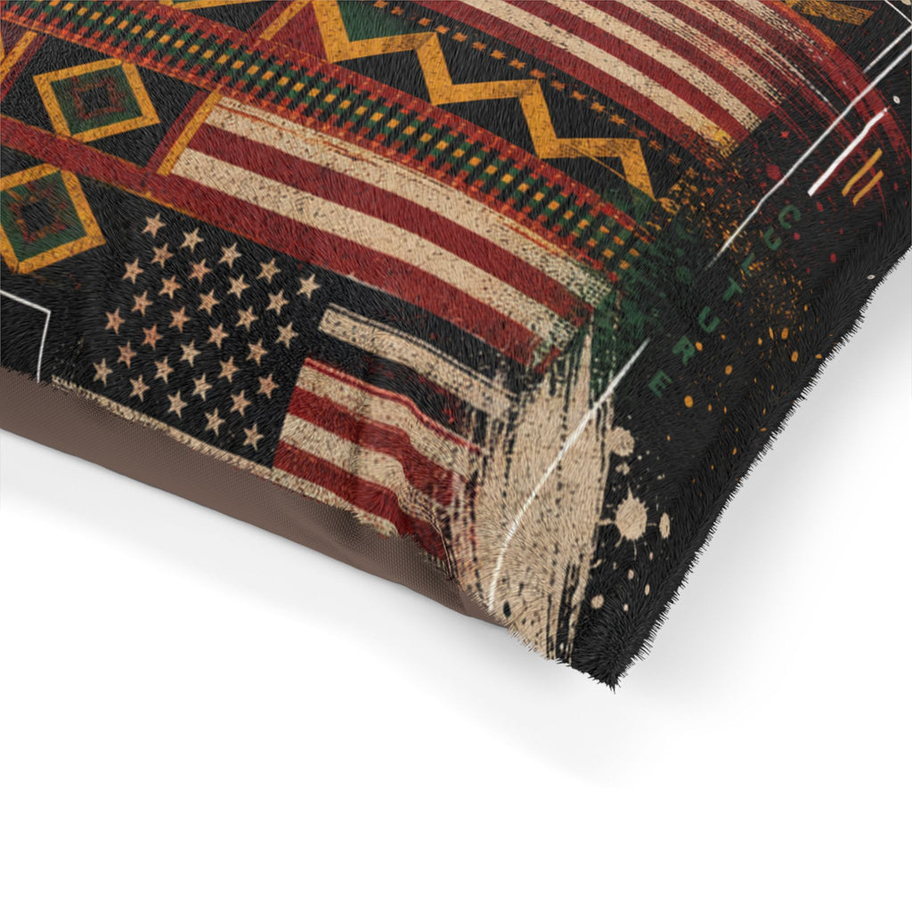 Kente Inspired and USA flag pattern Pet Bed — Colorful Geometric Afrocentric Dog & Cat Cushion