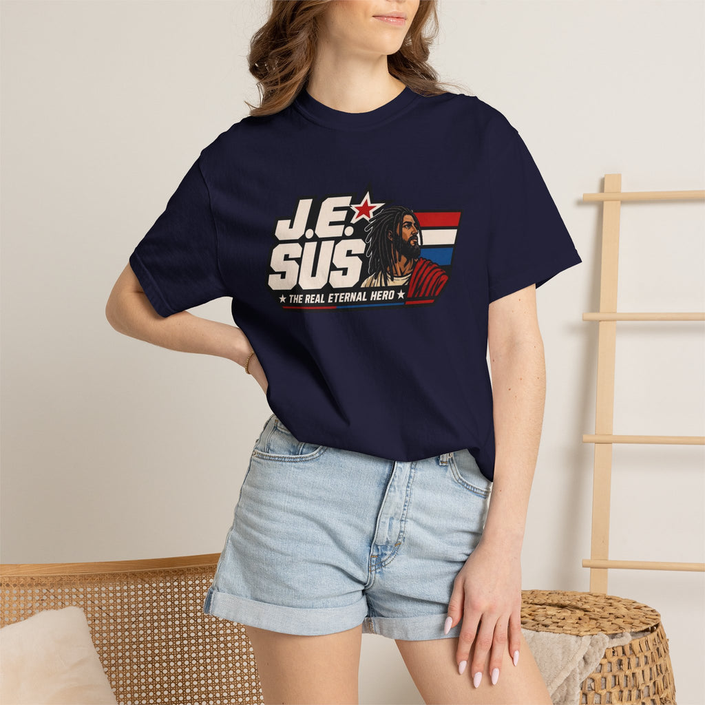 Jesus Retro Graphic T-Shirt — “J.E.SUS The Real Eternal Hero” Christian Vintage Tee