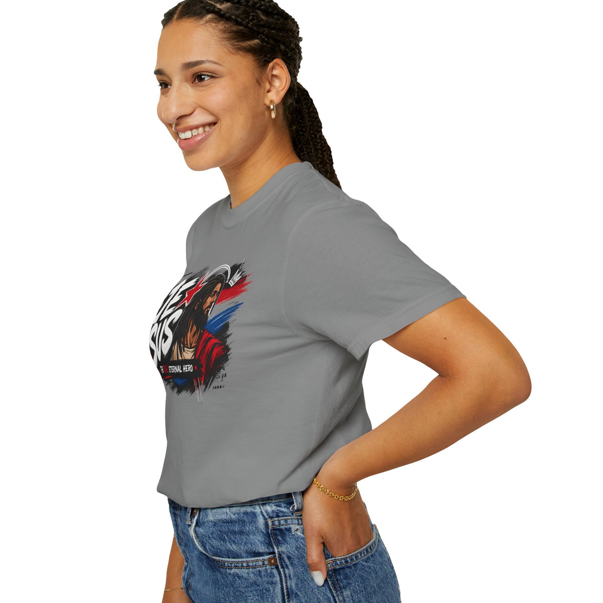 Jesus Retro Graphic T-Shirt — “J.E.SUS The Real Eternal Hero” Christian Vintage Tee