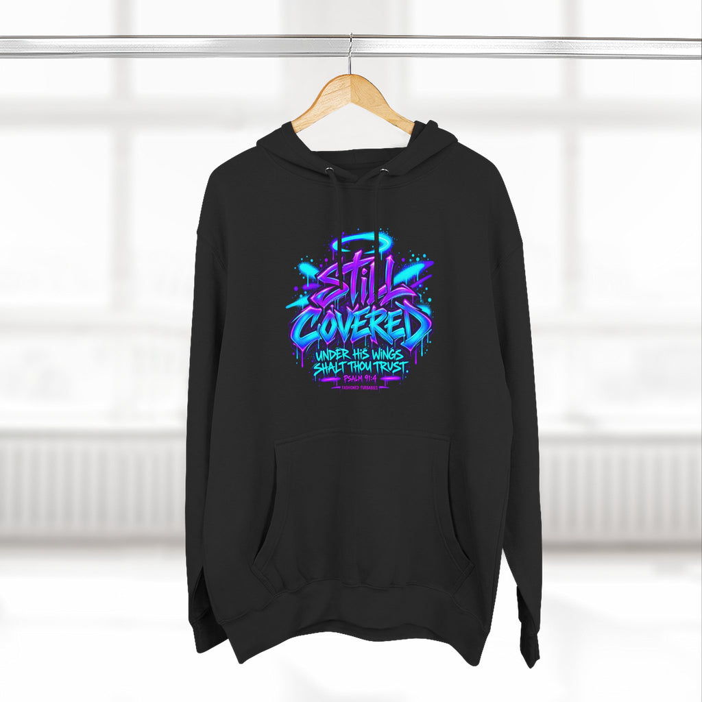 Christian Hoodie — "He Shall Cover Thee" Psalm 91:4 Graphic Fleece Hoodie