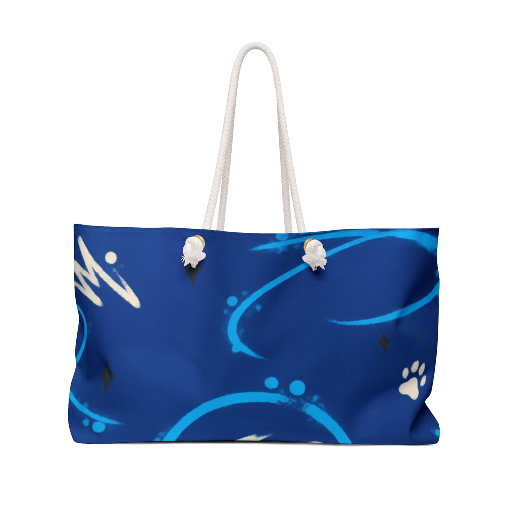 Blue Paw Print Weekender Bag – Nautical Cat & Dog Travel Tote