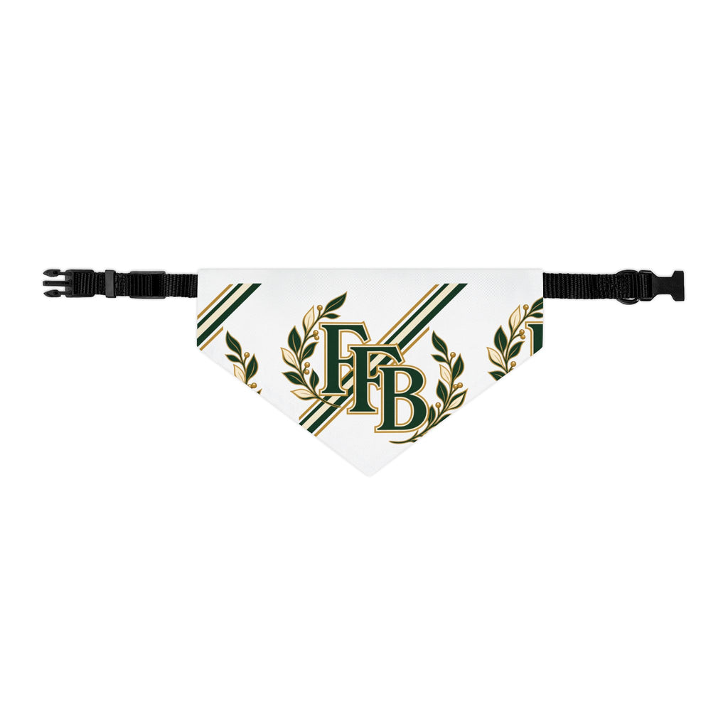 Monogram Laurel Pet Bandana Collar — Green & Gold FFB Crest
