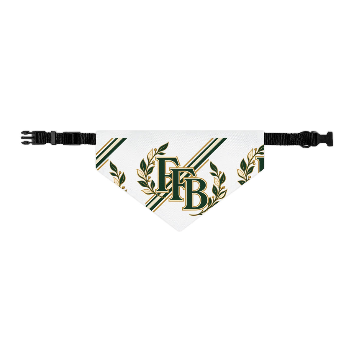 Monogram Laurel Pet Bandana Collar — Green & Gold FFB Crest