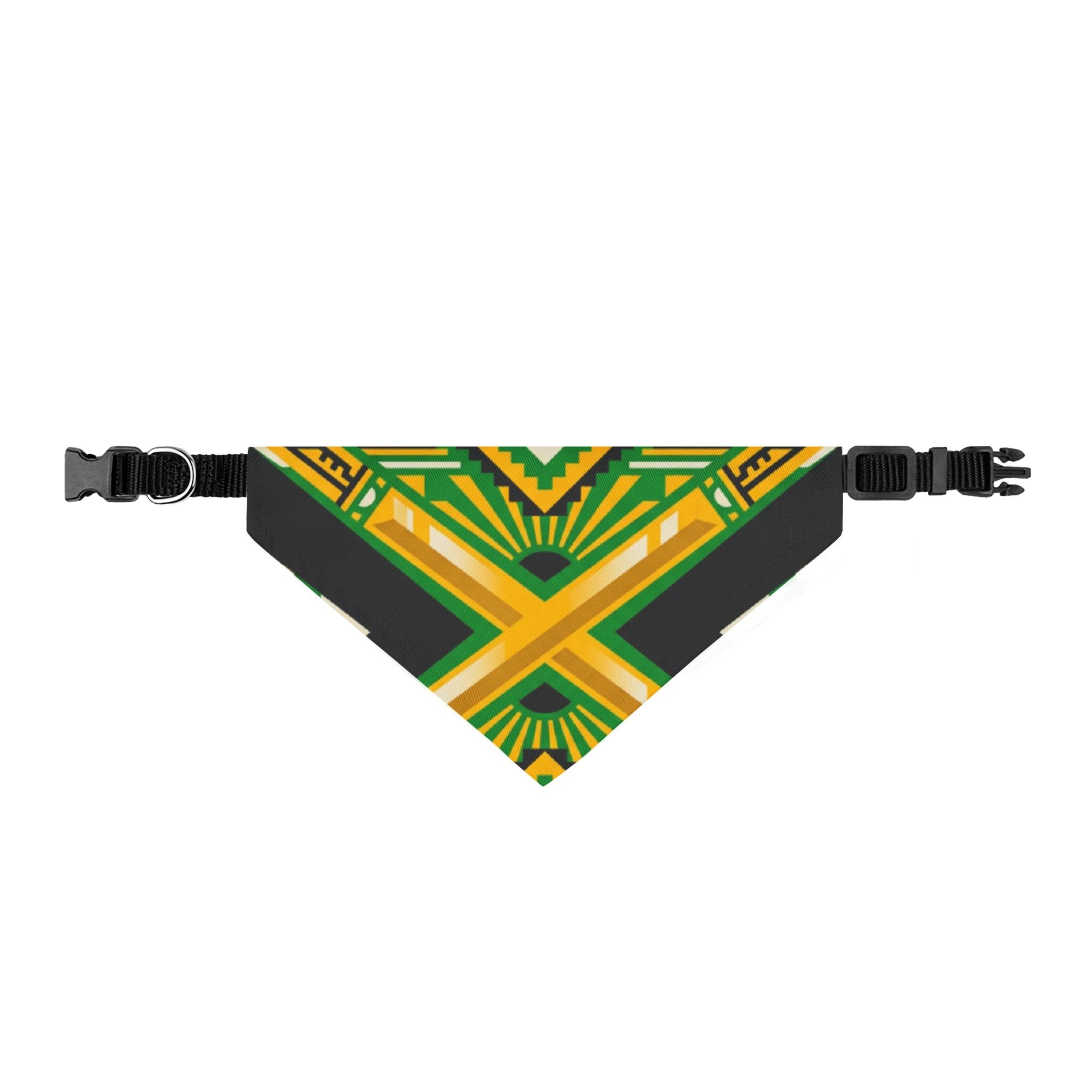 Clip-on Pet Bandana — Green & Yellow Geometric Sunburst