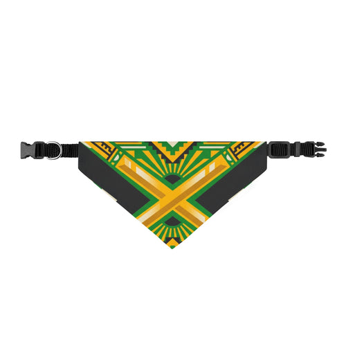 Clip-on Pet Bandana — Green & Yellow Geometric Sunburst
