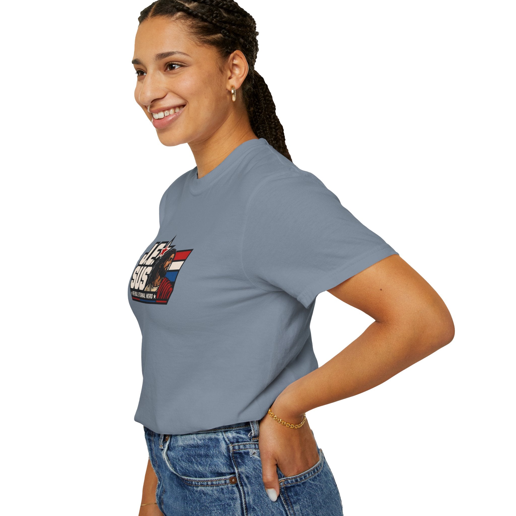 Jesus Retro Graphic T-Shirt — “J.E.SUS The Real Eternal Hero” Christian Vintage Tee