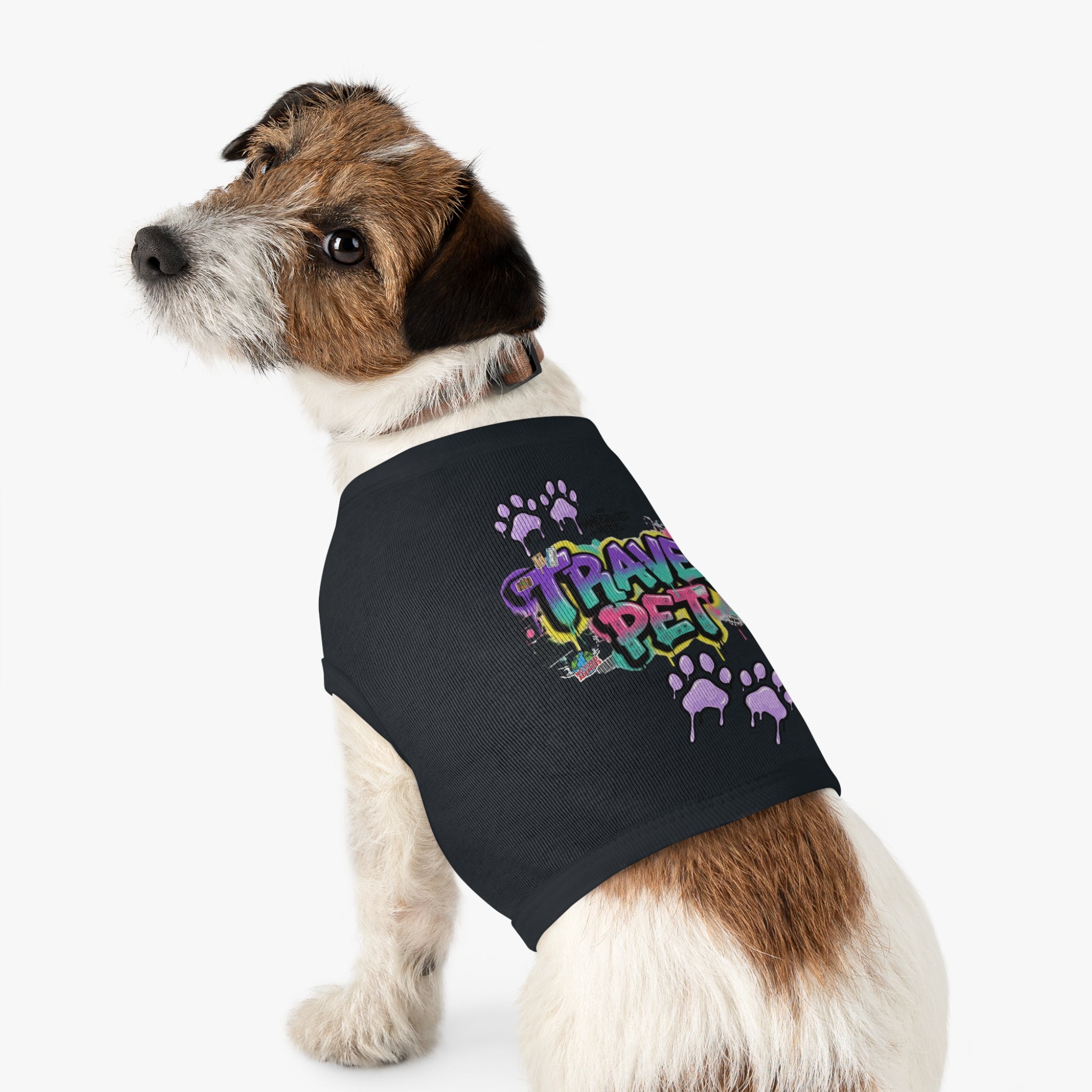Graffiti Paw Print Travel Pet Tank Top — Trendy Street-Style Dog Shirt Matching Human Shirt