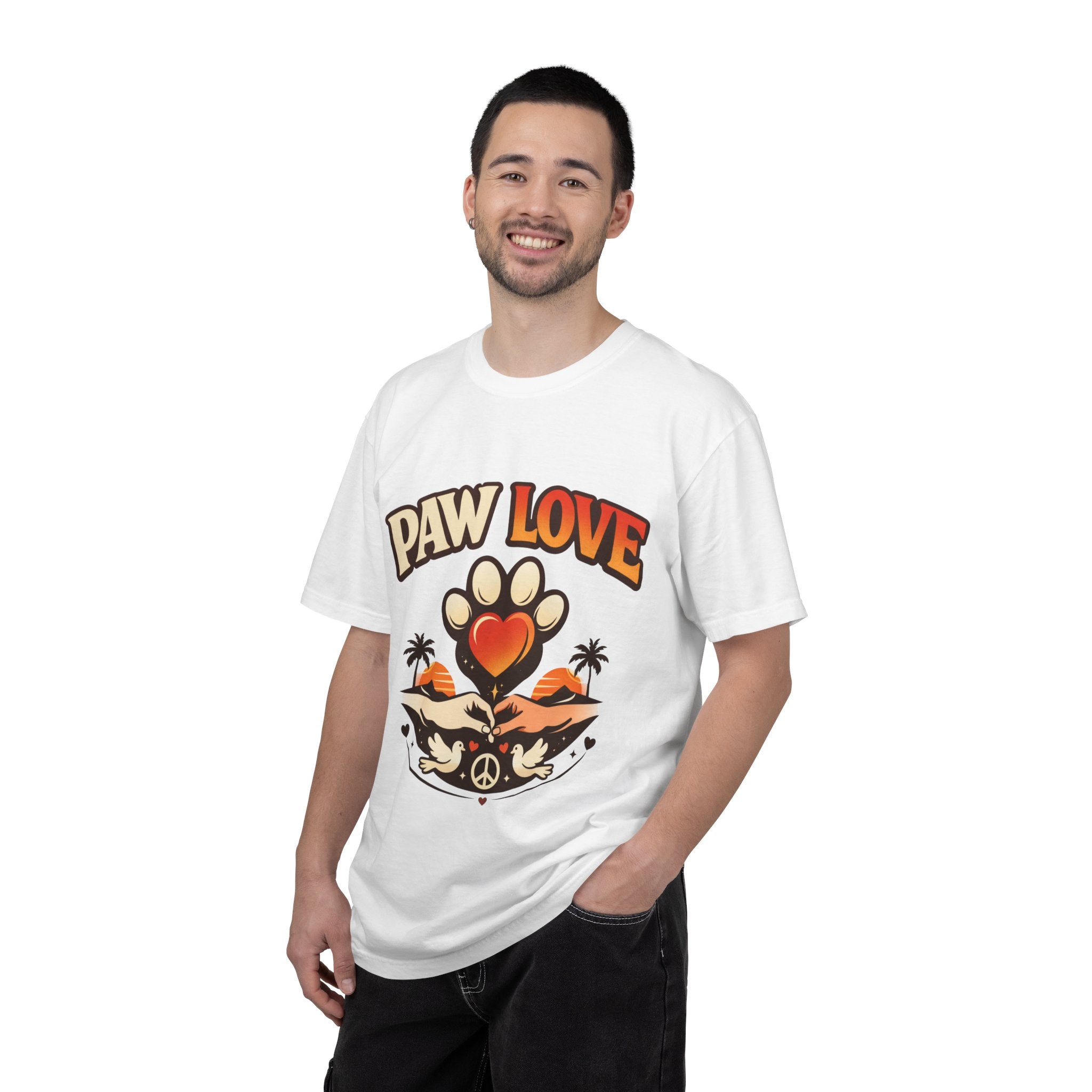 Paw Love T-Shirt — Retro Heart Paw Graphic Tee for Dog Lovers