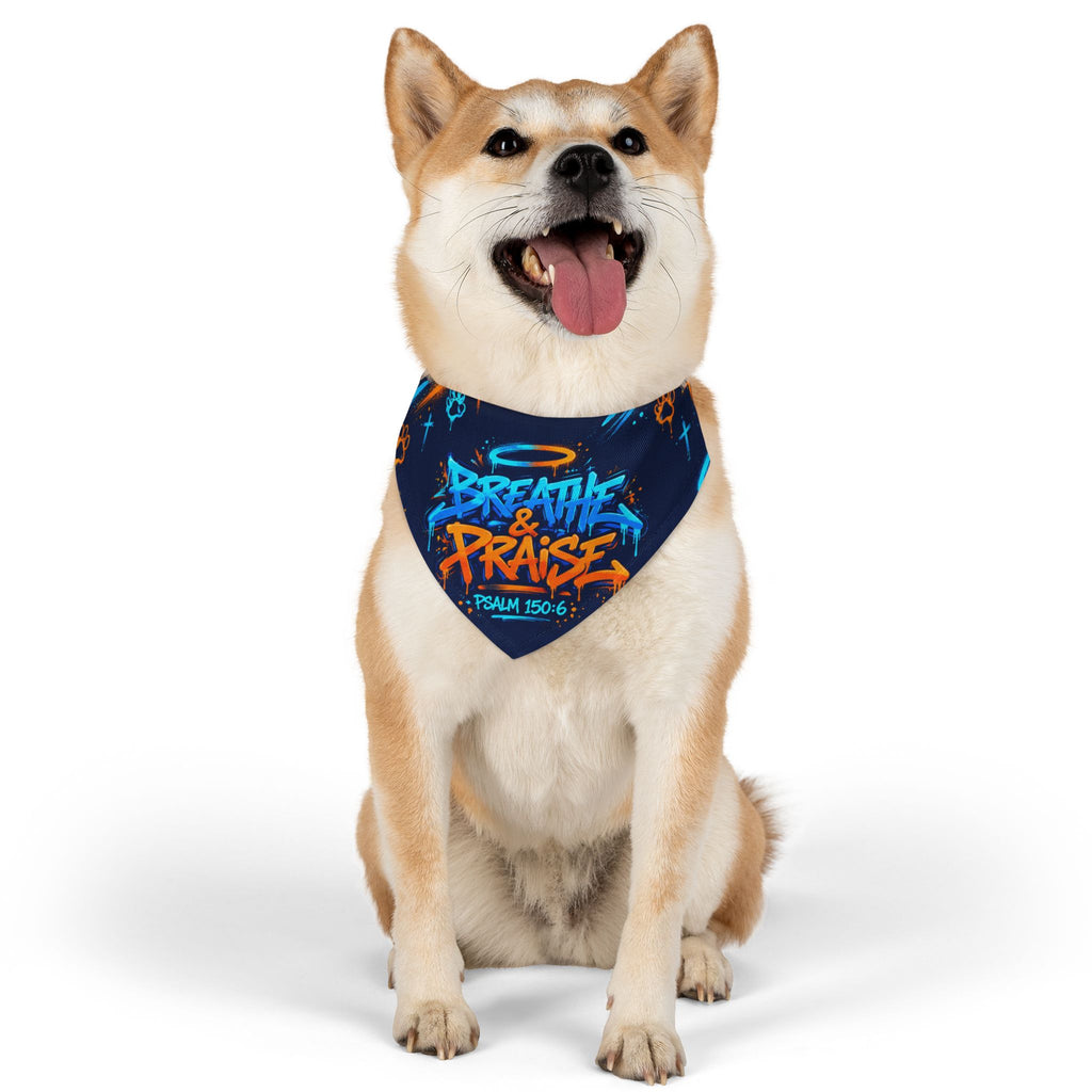 Pet Bandana — “Breathe & Praise” Blue Soundwave Collar Bandana