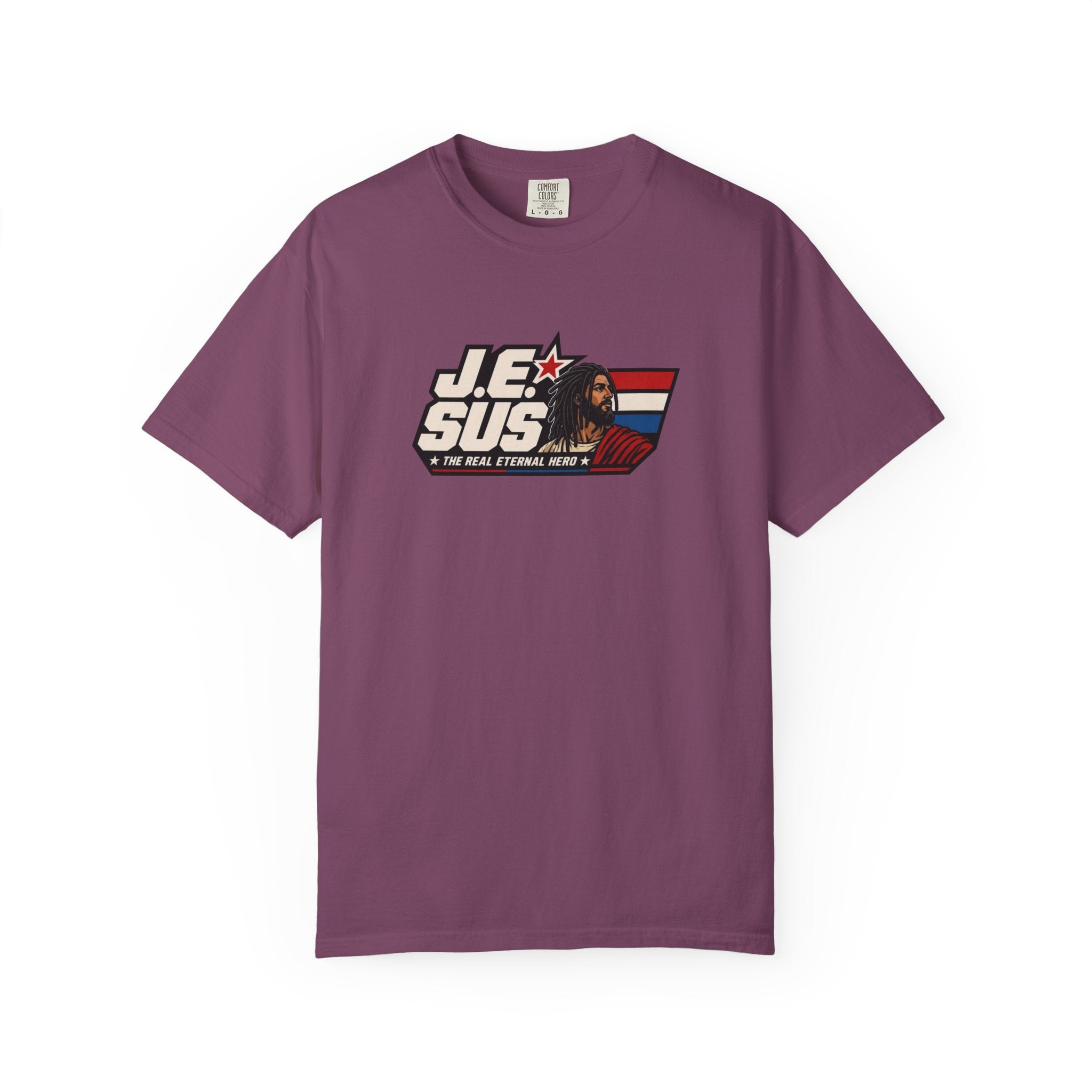 Jesus Retro Graphic T-Shirt — “J.E.SUS The Real Eternal Hero” Christian Vintage Tee