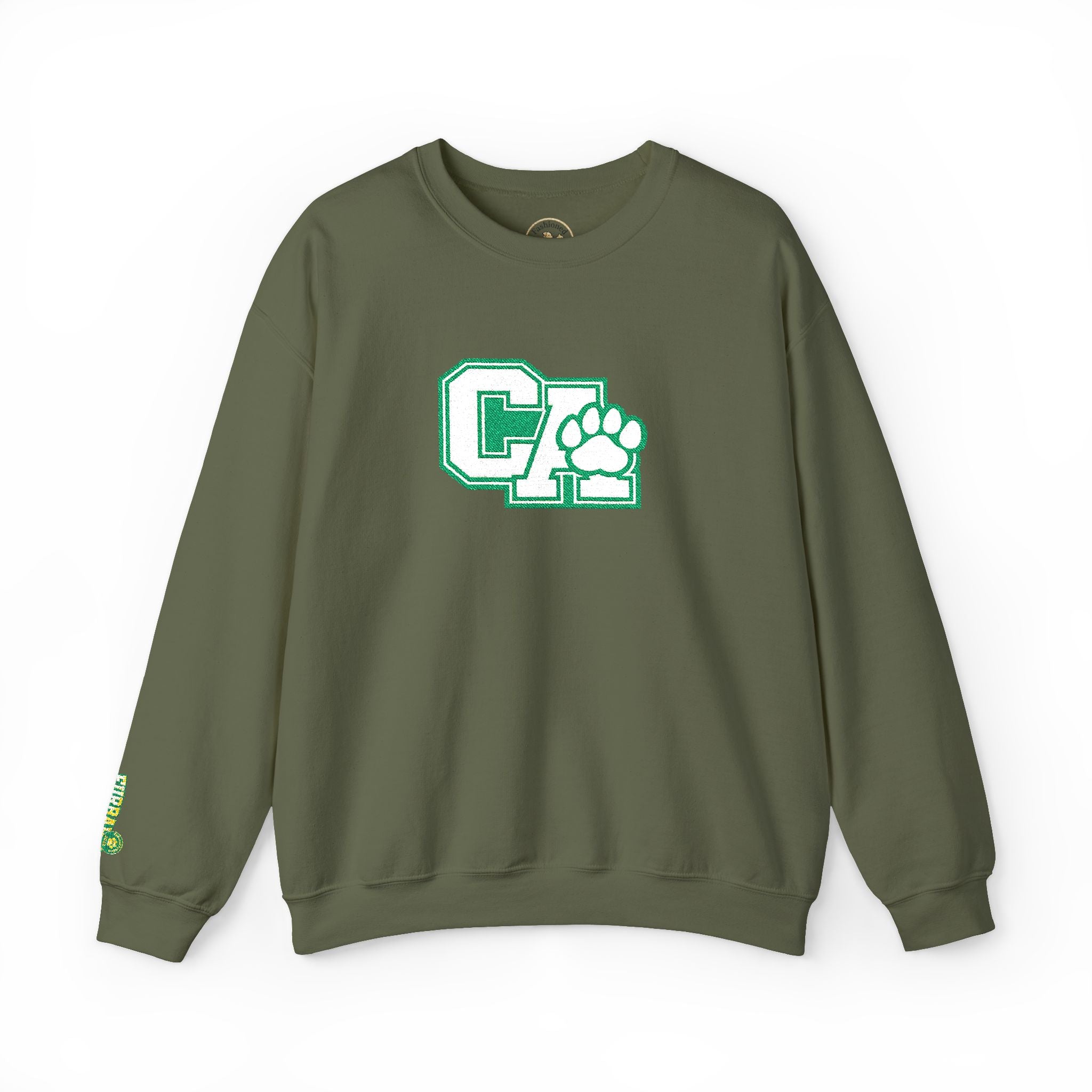 California Embroidered Crewneck Sweatshirt — Green Vintage 'CA' Paw Logo