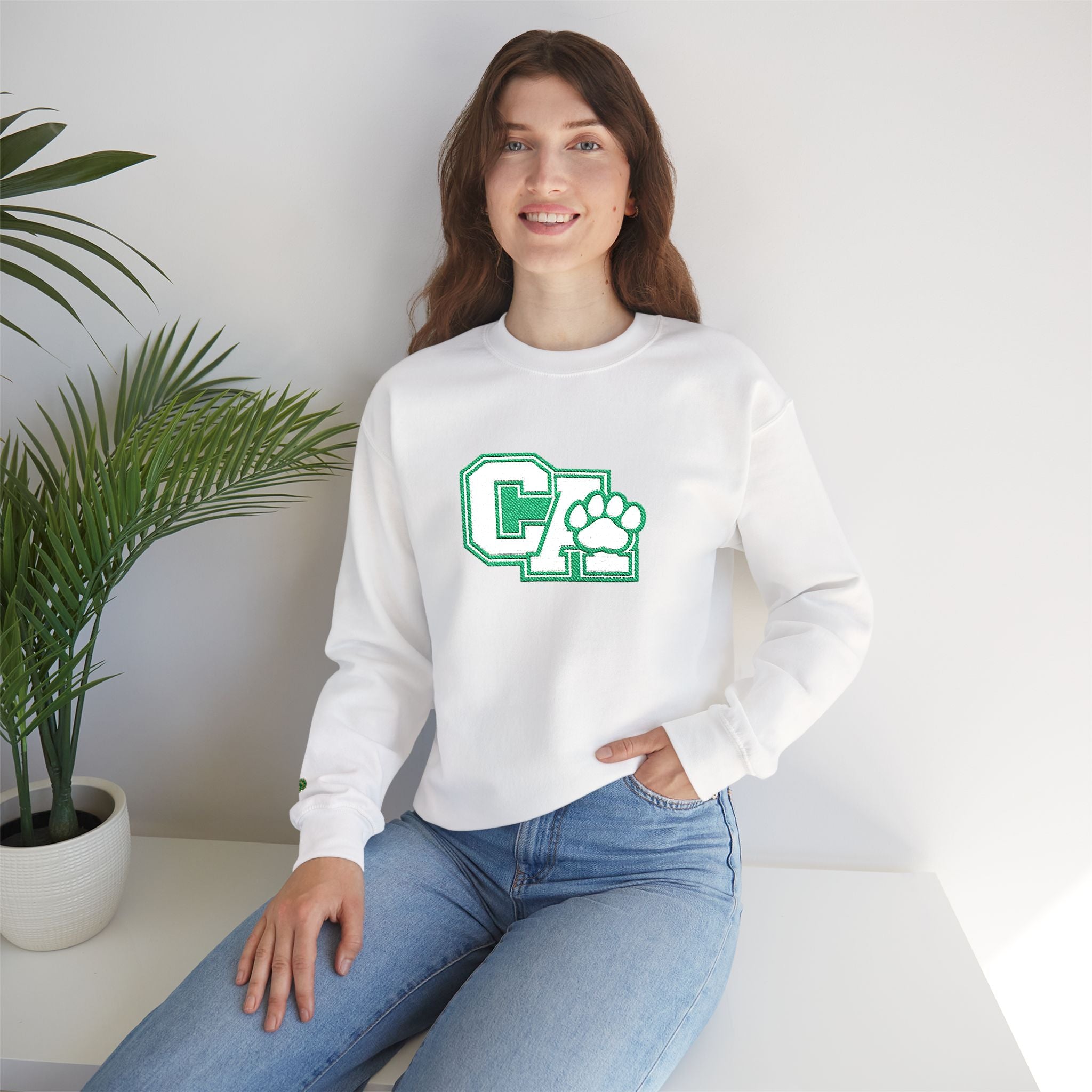 California Crewneck Sweatshirt — Green Vintage 'CA' Paw Logo
