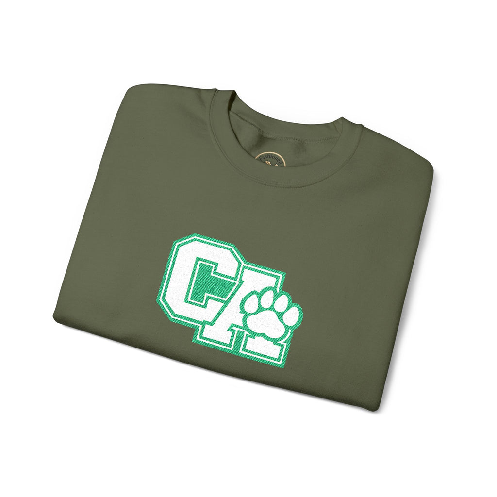 California Crewneck Sweatshirt — Green Vintage 'CA' Paw Logo