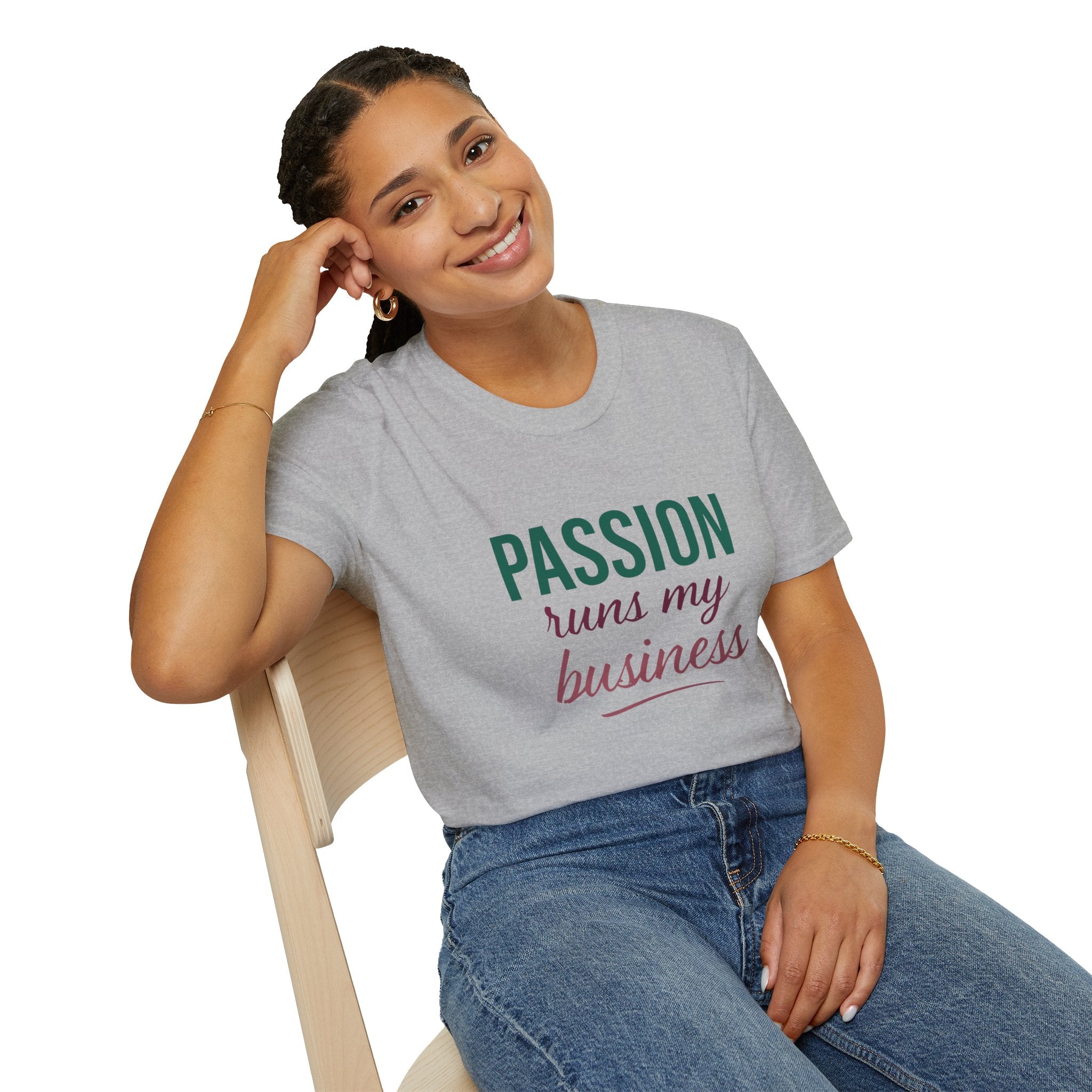 Motivational Passion Runs My Business Unisex T-Shirt with Scripture Back Design