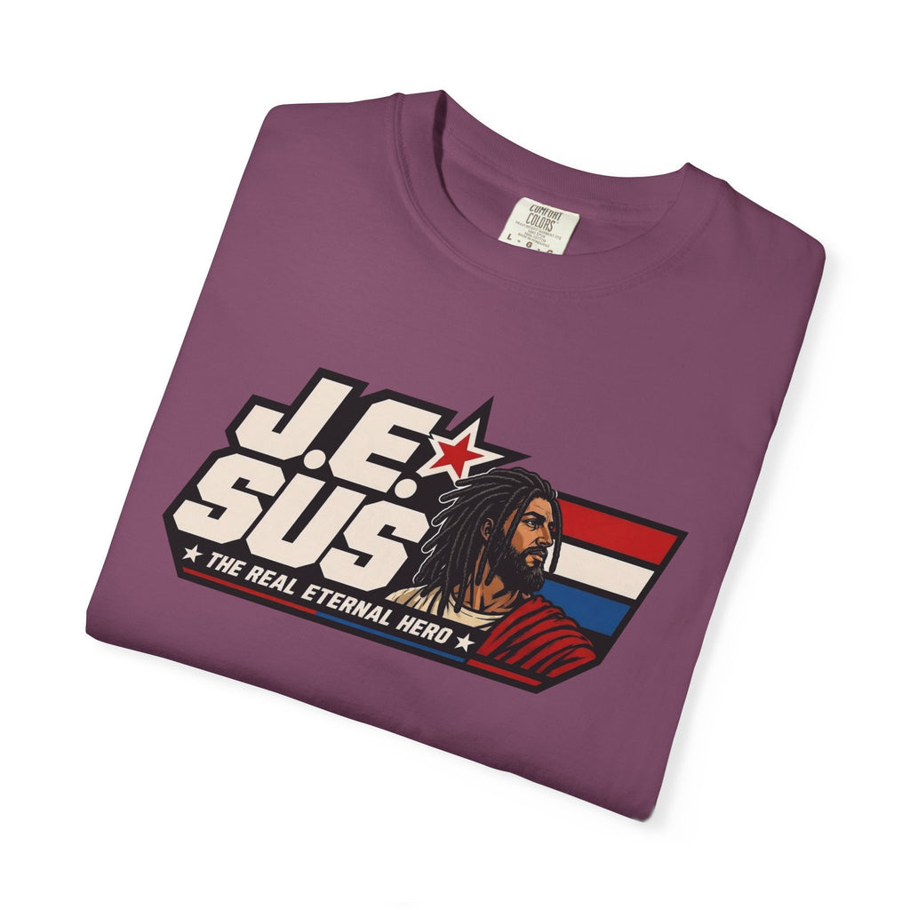 Jesus Retro Graphic T-Shirt — “J.E.SUS The Real Eternal Hero” Christian Vintage Tee