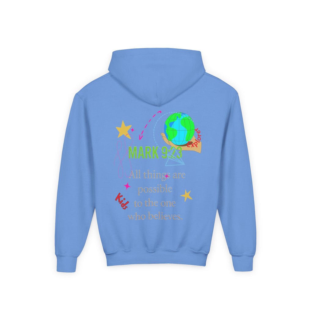 Youth Hoodie — “Little Vessels” Princess Christian Kids Sweatshirt (Mark 9:23, All Things Possible)