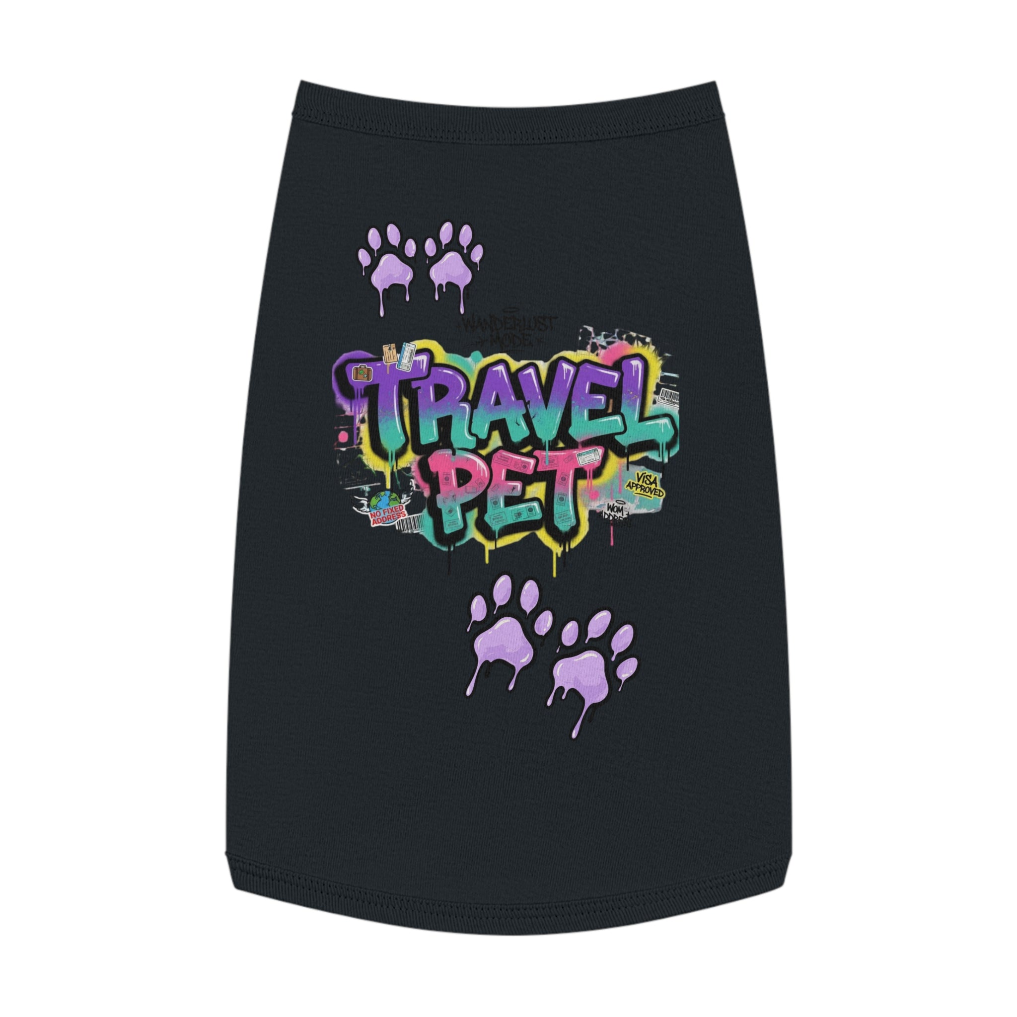 Graffiti Paw Print Travel Pet Tank Top — Trendy Street-Style Dog Shirt Matching Human Shirt