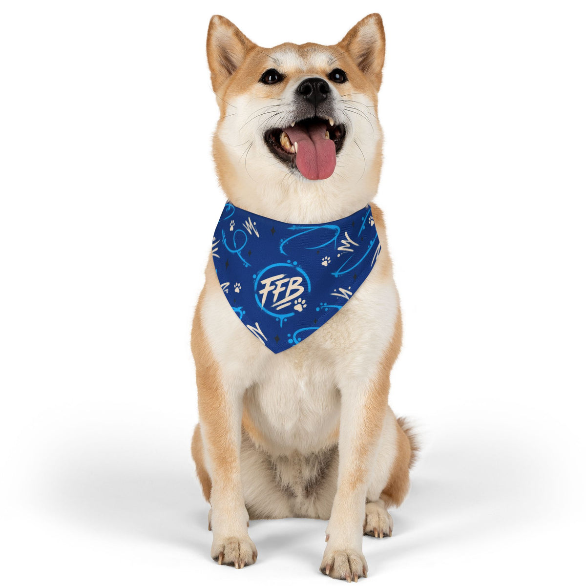 Bandana Collar — Blue Paw Print Pattern with "FFB" Logo