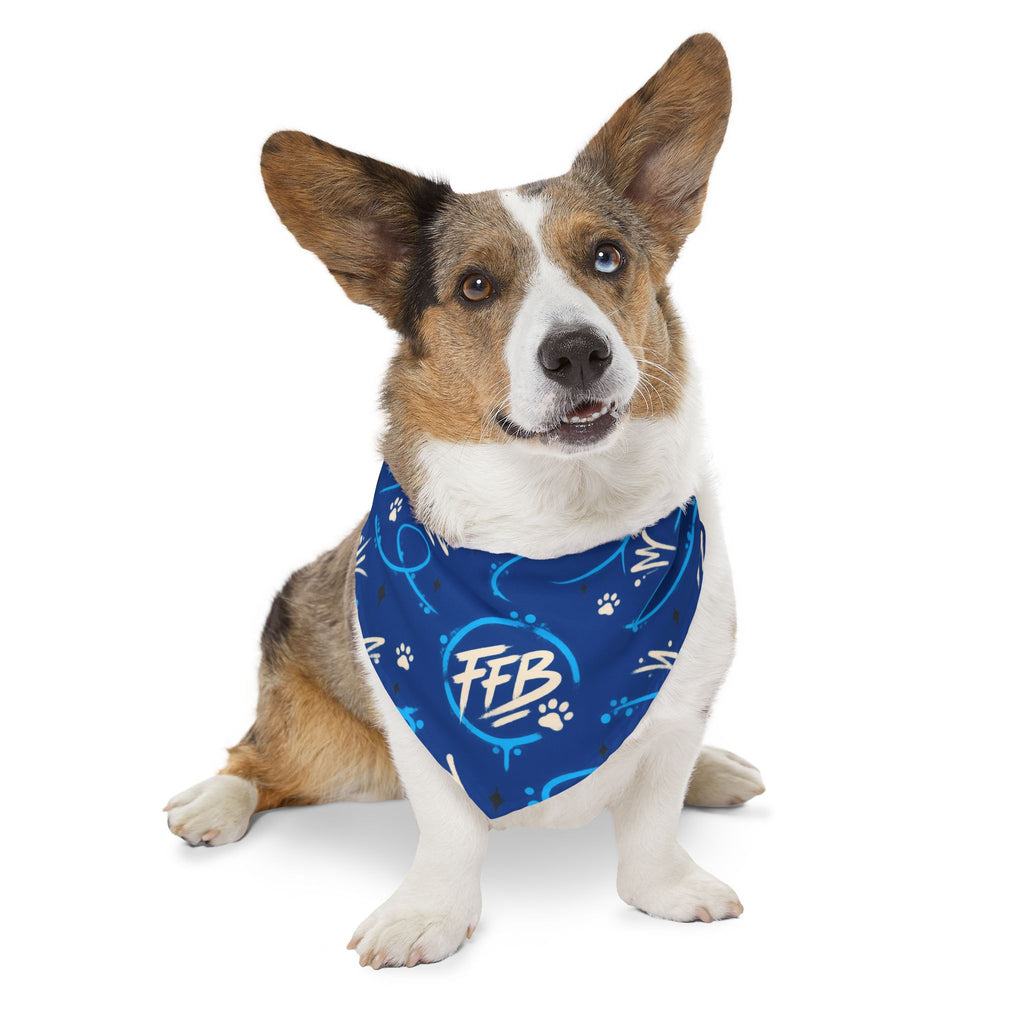 Bandana Collar — Blue Paw Print Pattern with "FFB" Logo