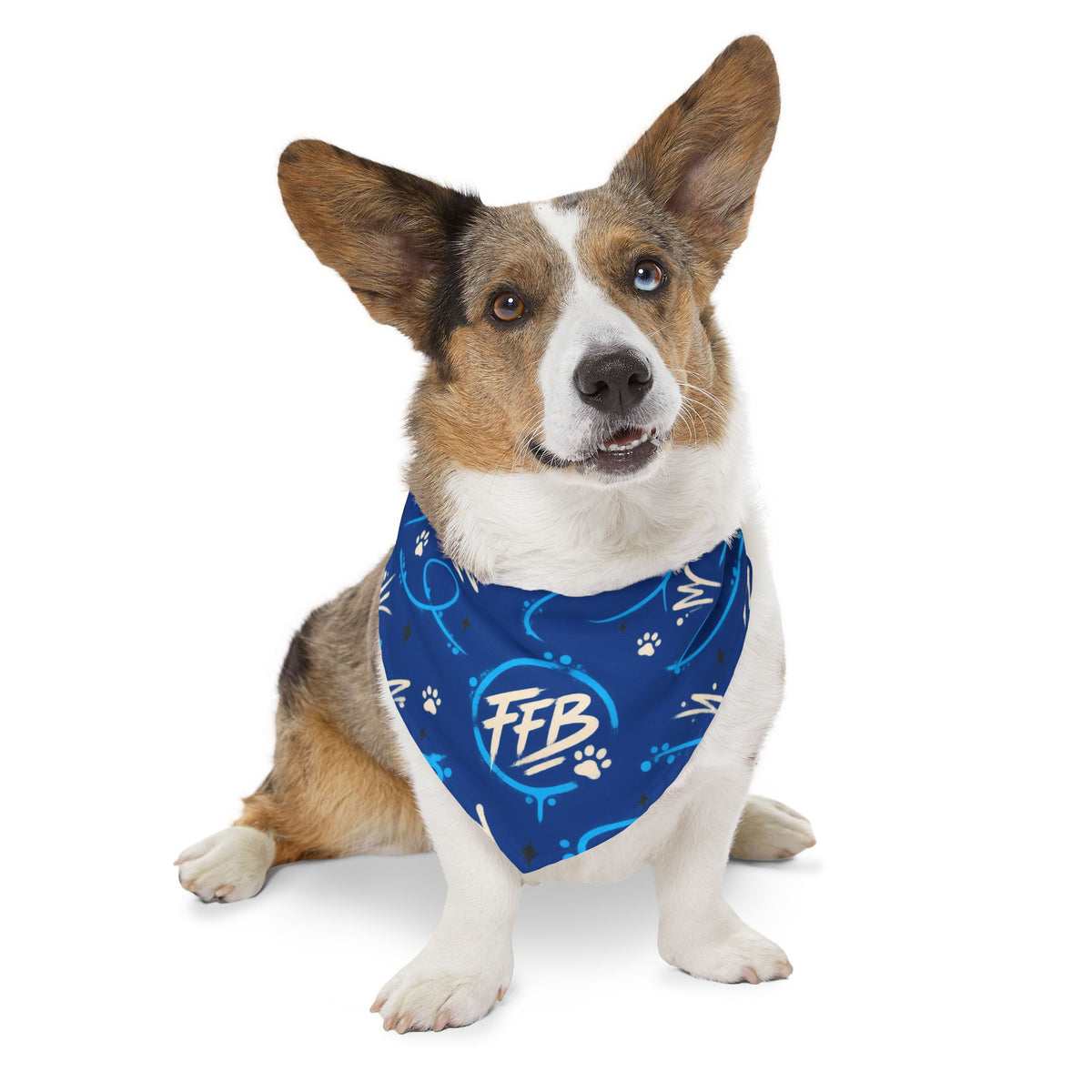 Bandana Collar — Blue Paw Print Pattern with "FFB" Logo