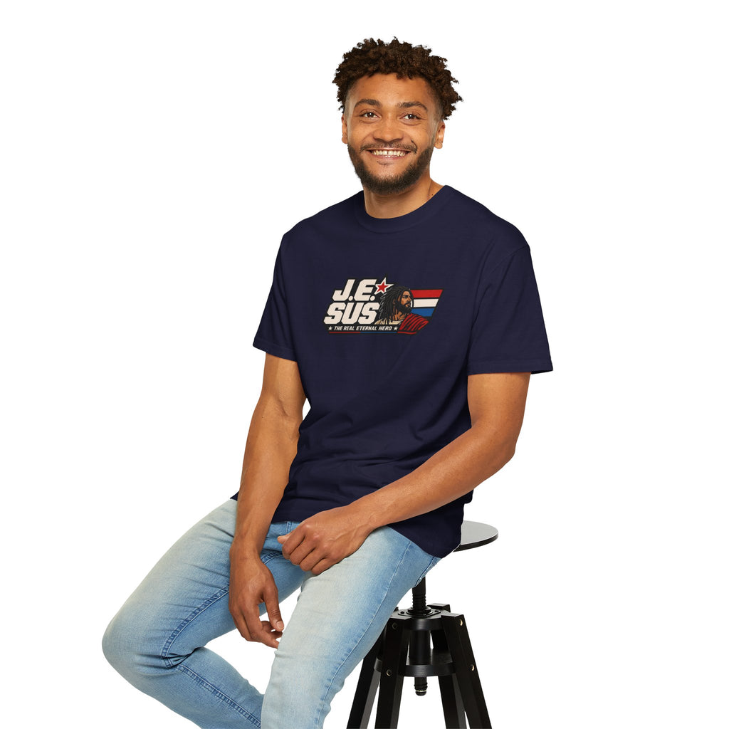Jesus Retro Graphic T-Shirt — “J.E.SUS The Real Eternal Hero” Christian Vintage Tee