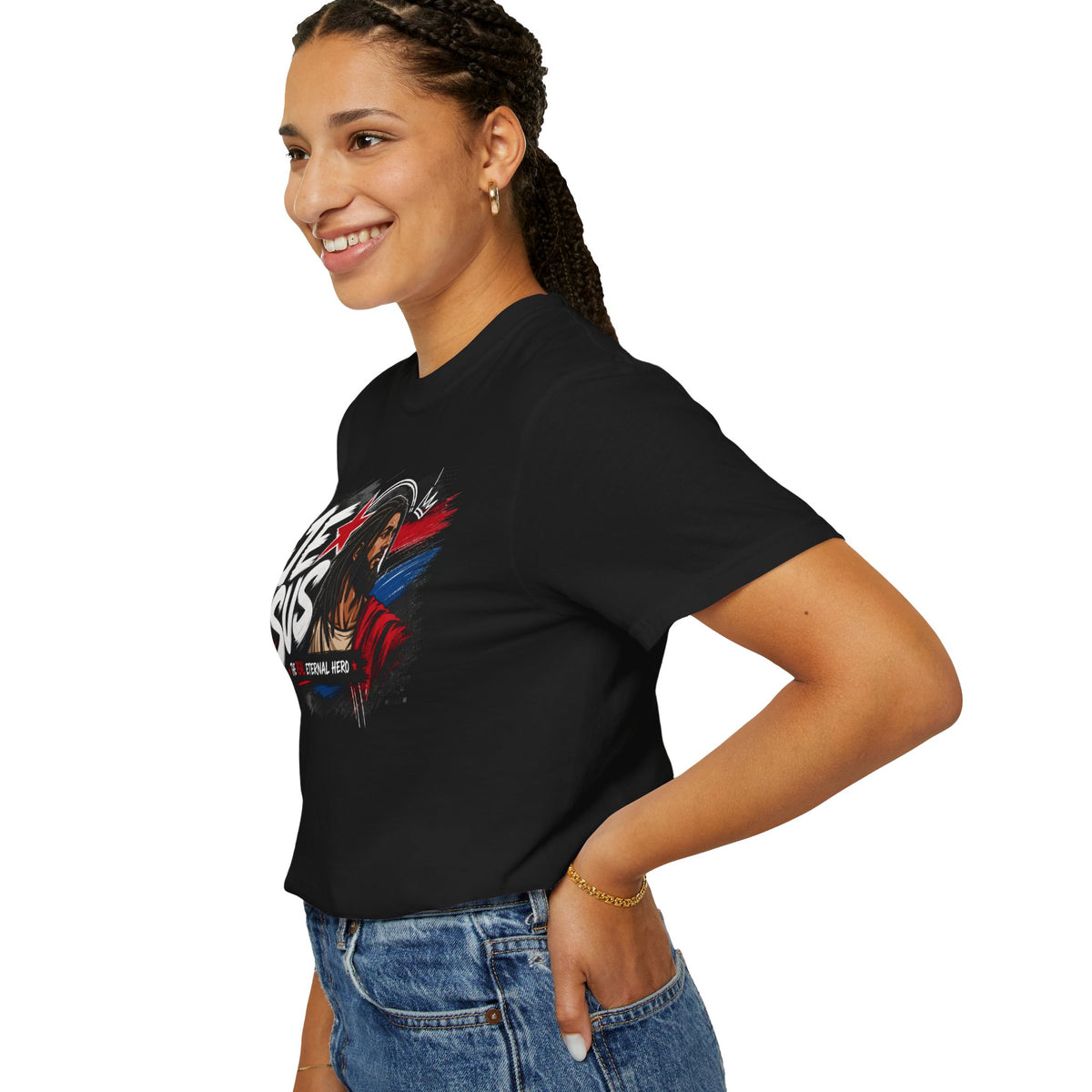 Jesus Retro Graphic T-Shirt — “J.E.SUS The Real Eternal Hero” Christian Vintage Tee