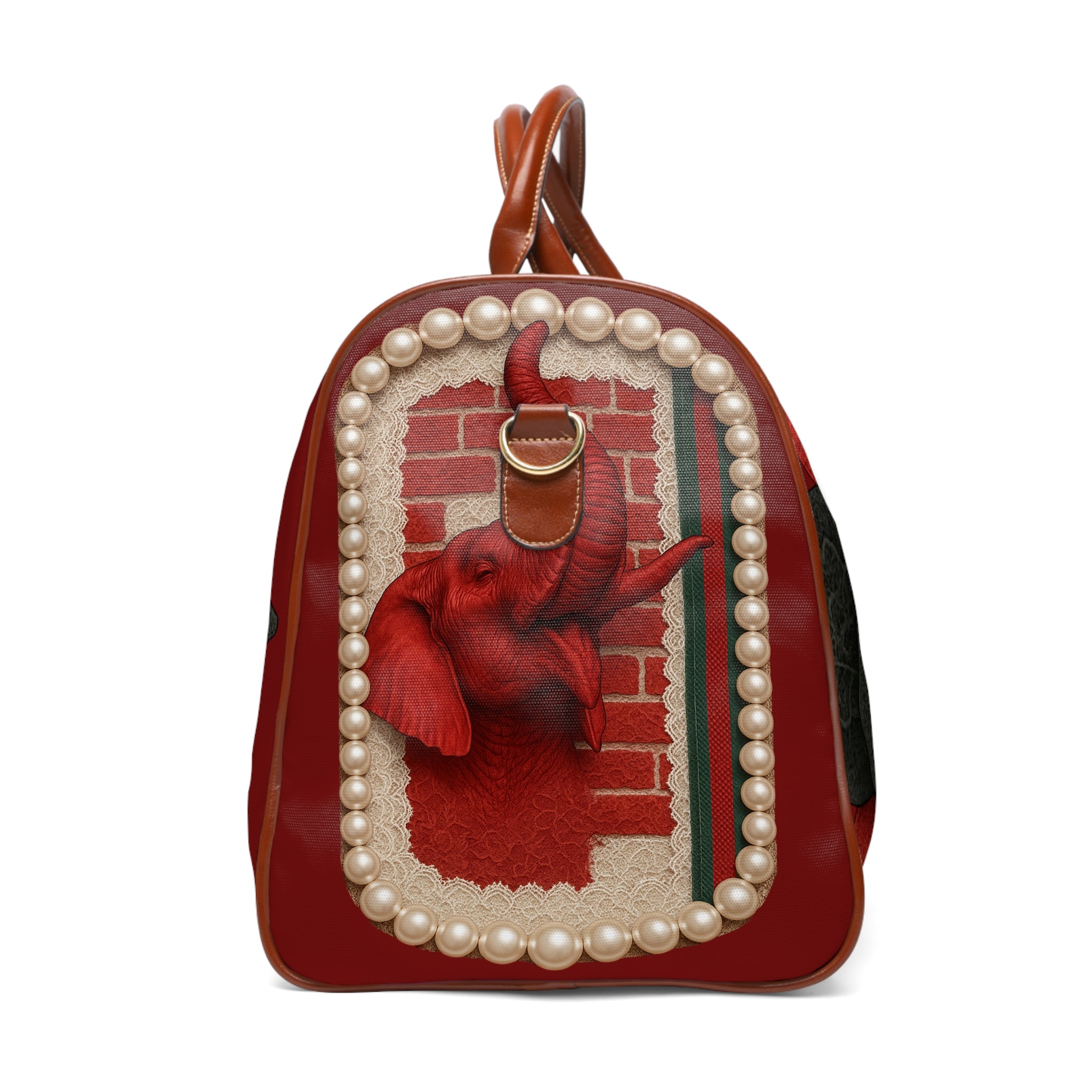 Waterproof Travel Bag — Elegant Black & Red Rose Pearl Duffle