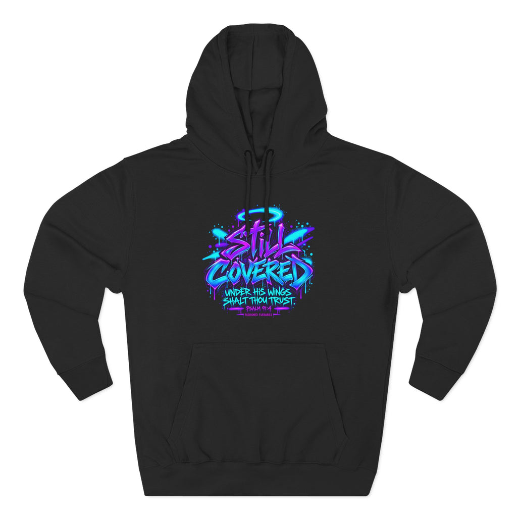 Christian Hoodie — "He Shall Cover Thee" Psalm 91:4 Graphic Fleece Hoodie