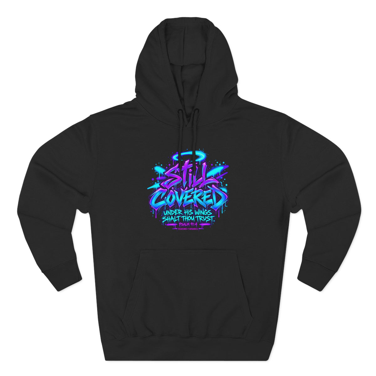 Christian Hoodie — "He Shall Cover Thee" Psalm 91:4 Graphic Fleece Hoodie