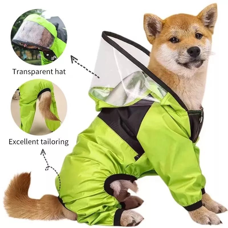 Pet raincoat transparent hood, water resistent jumpsuit