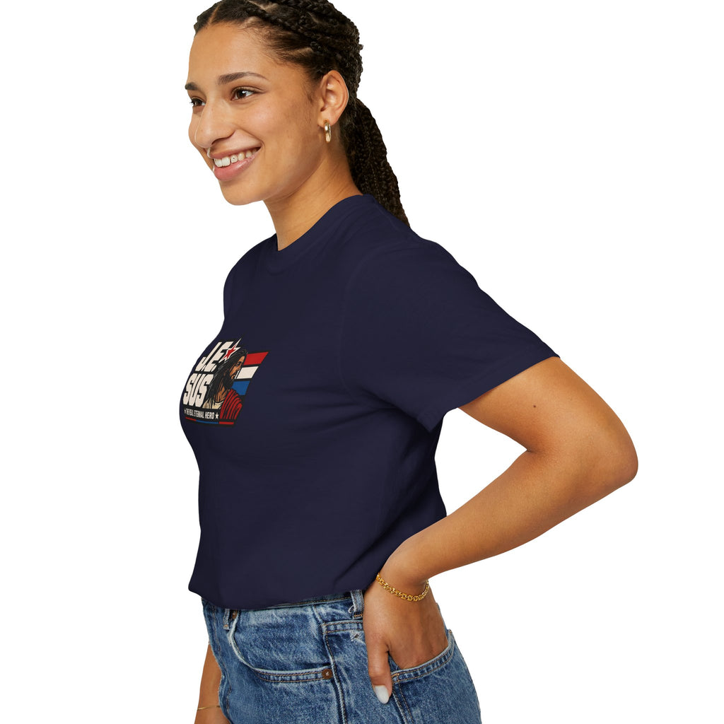 Jesus Retro Graphic T-Shirt — “J.E.SUS The Real Eternal Hero” Christian Vintage Tee