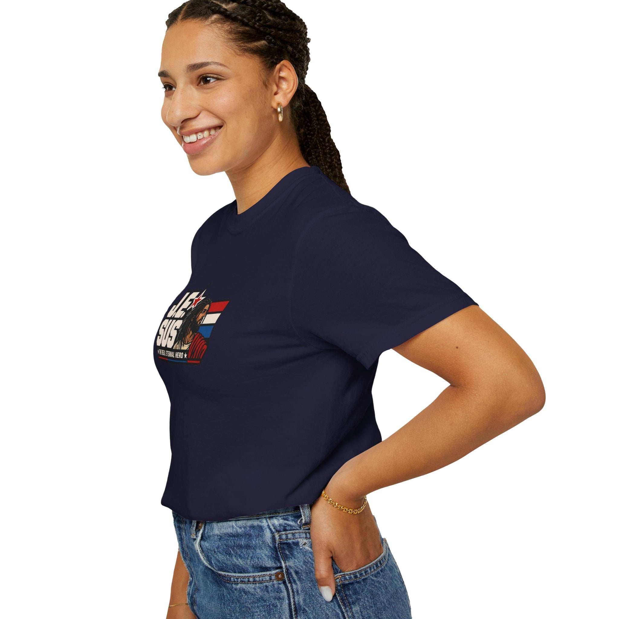 Jesus Retro Graphic T-Shirt — “J.E.SUS The Real Eternal Hero” Christian Vintage Tee