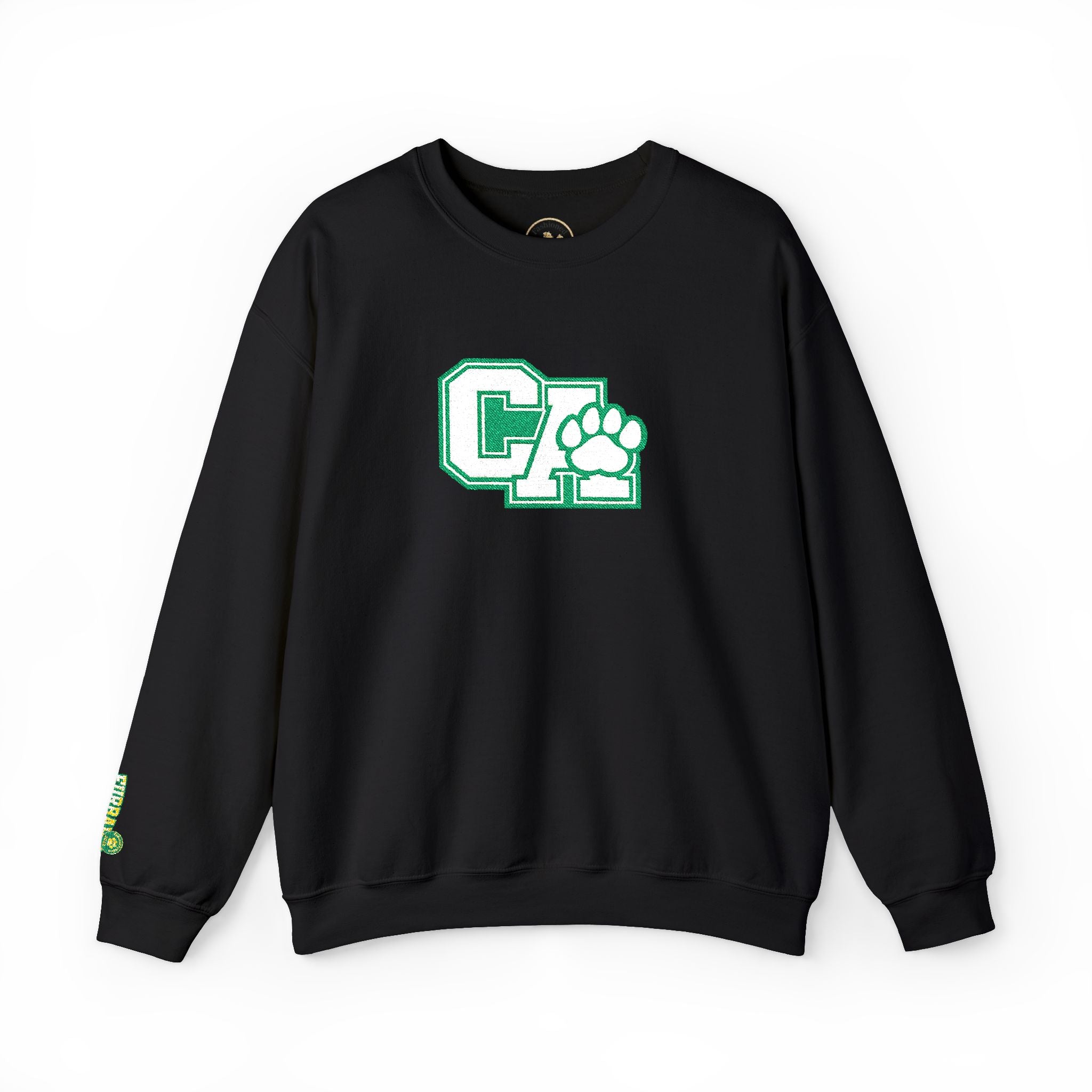 California Embroidered Crewneck Sweatshirt — Green Vintage 'CA' Paw Logo
