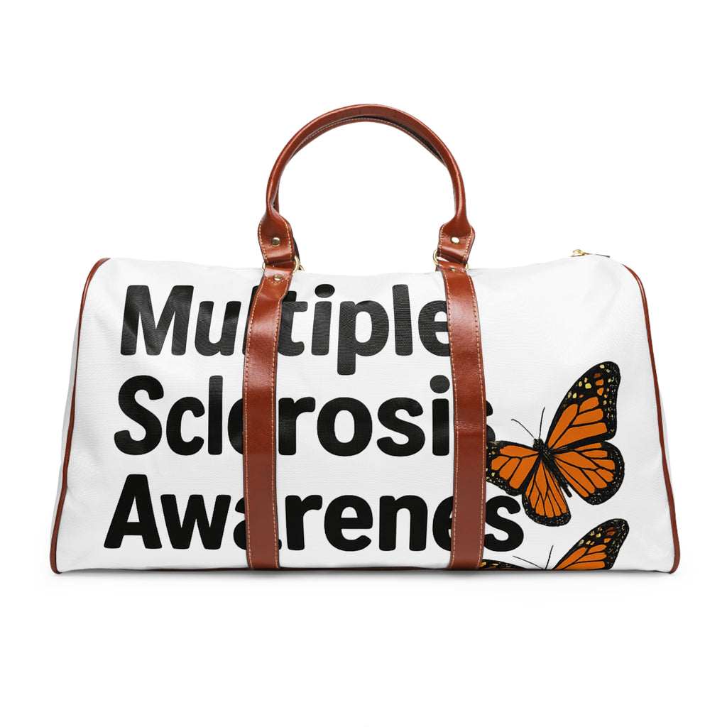 Multiple Sclerosis Awareness Waterproof Travel Bag — Monarch Butterfly Accent