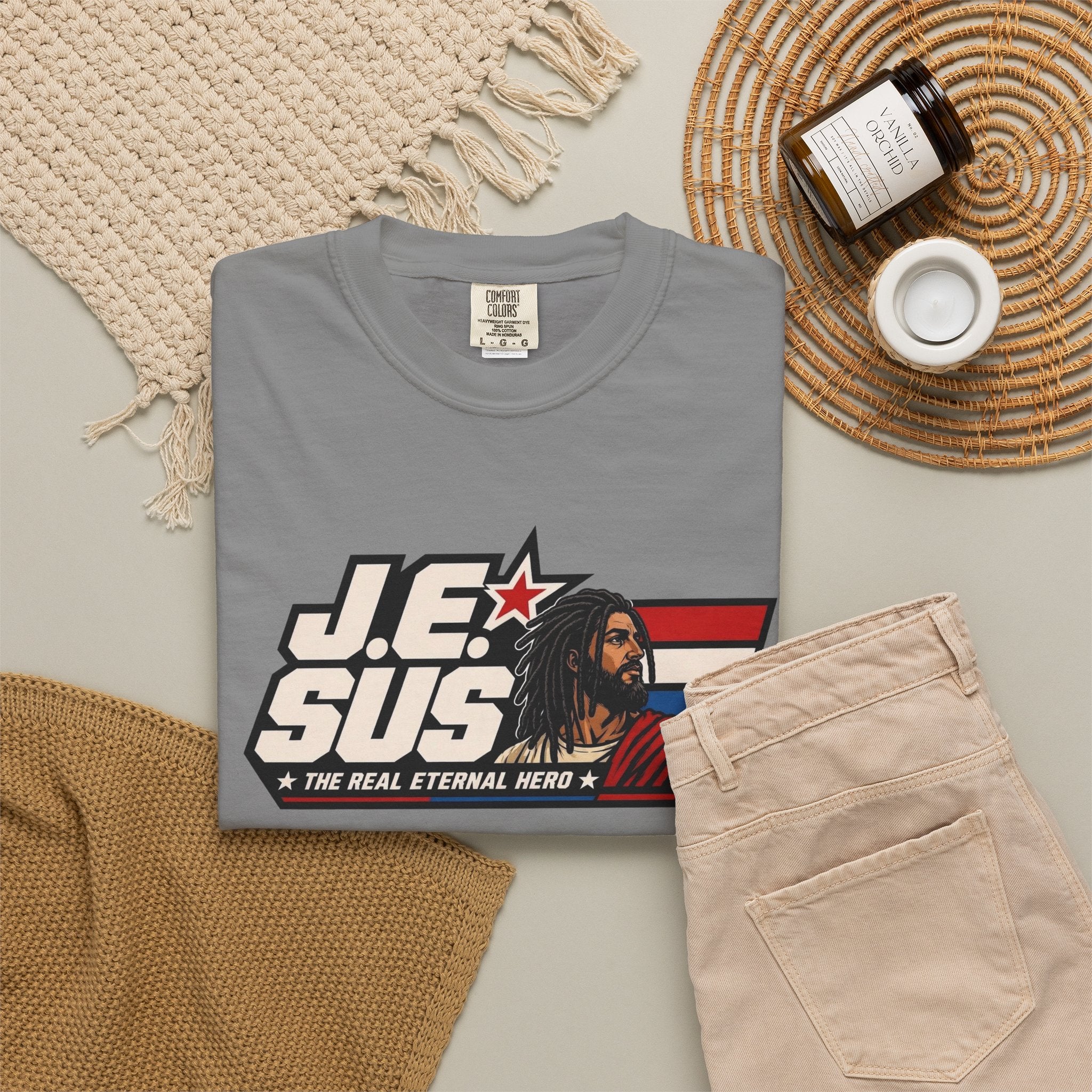 Jesus Retro Graphic T-Shirt — “J.E.SUS The Real Eternal Hero” Christian Vintage Tee