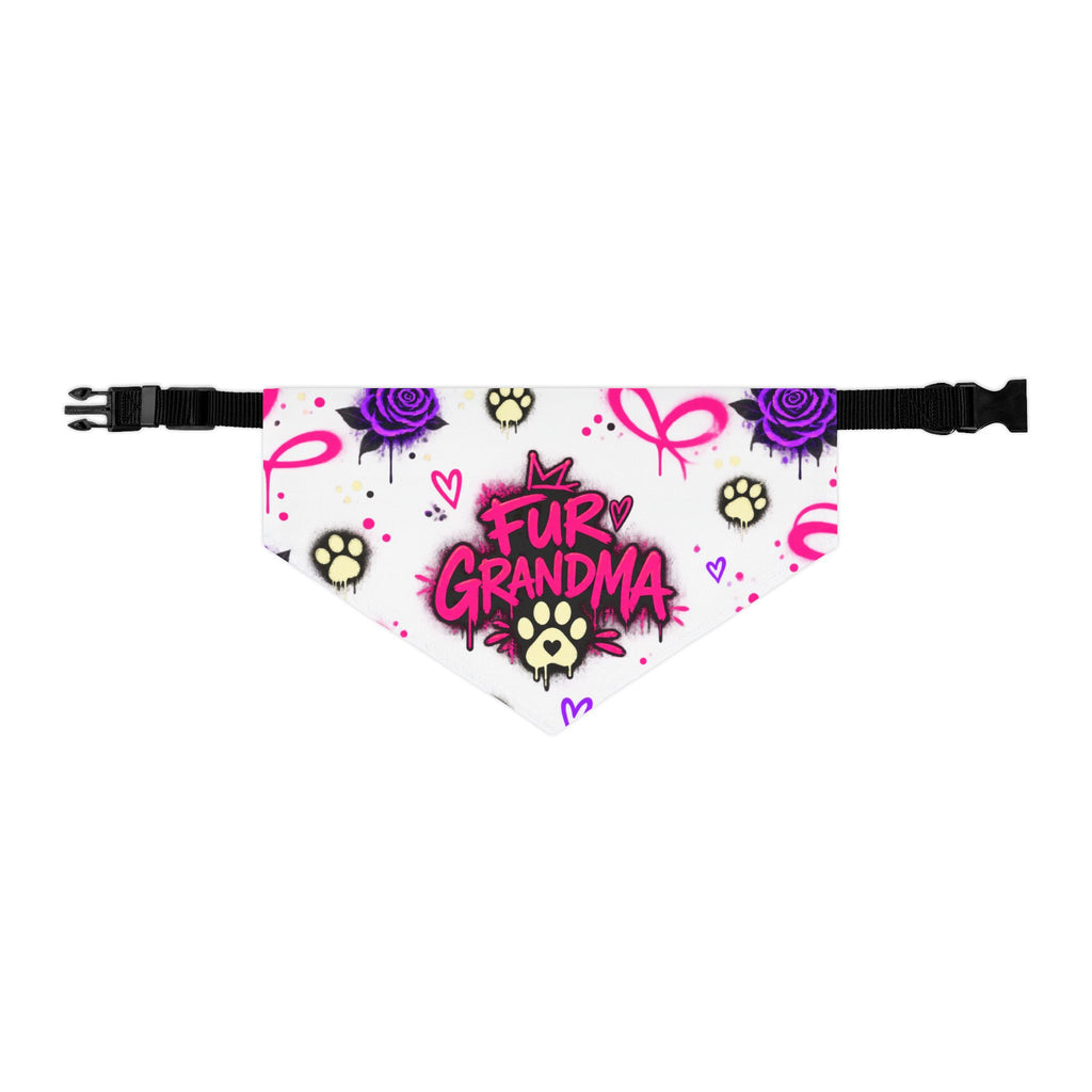 Pet Bandana Collar — “Fur Grandma” Paw Print Bandana Collar, Floral Pink & Purple Dog Scarf