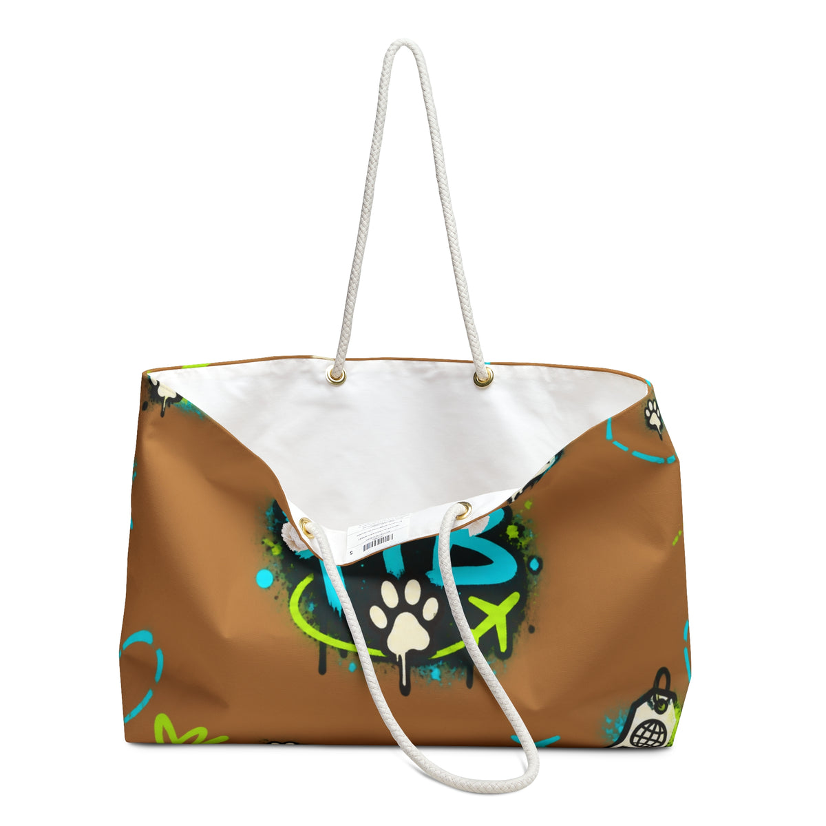 FFB Pawprint Weekender Bag — Travel Tote with Fun Phone & Plane Pattern