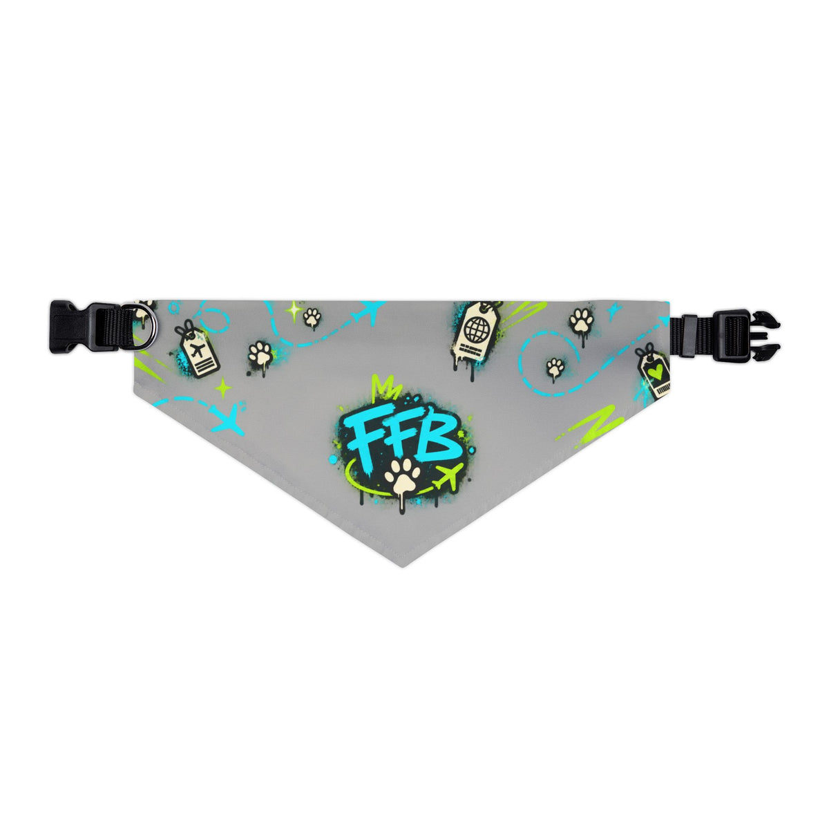 Graffiti 'FFB' Pet Bandana Collar – Neon Paw Print Dog Bandana