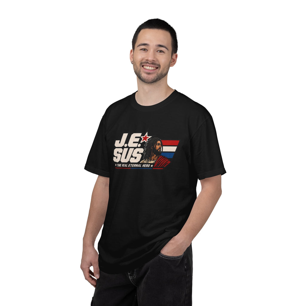 Jesus Retro Graphic T-Shirt — “J.E.SUS The Real Eternal Hero” Christian Vintage Tee