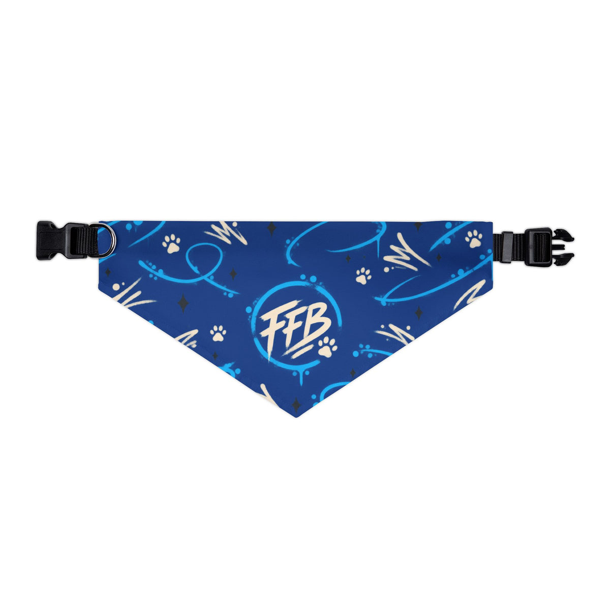Bandana Collar — Blue Paw Print Pattern with "FFB" Logo