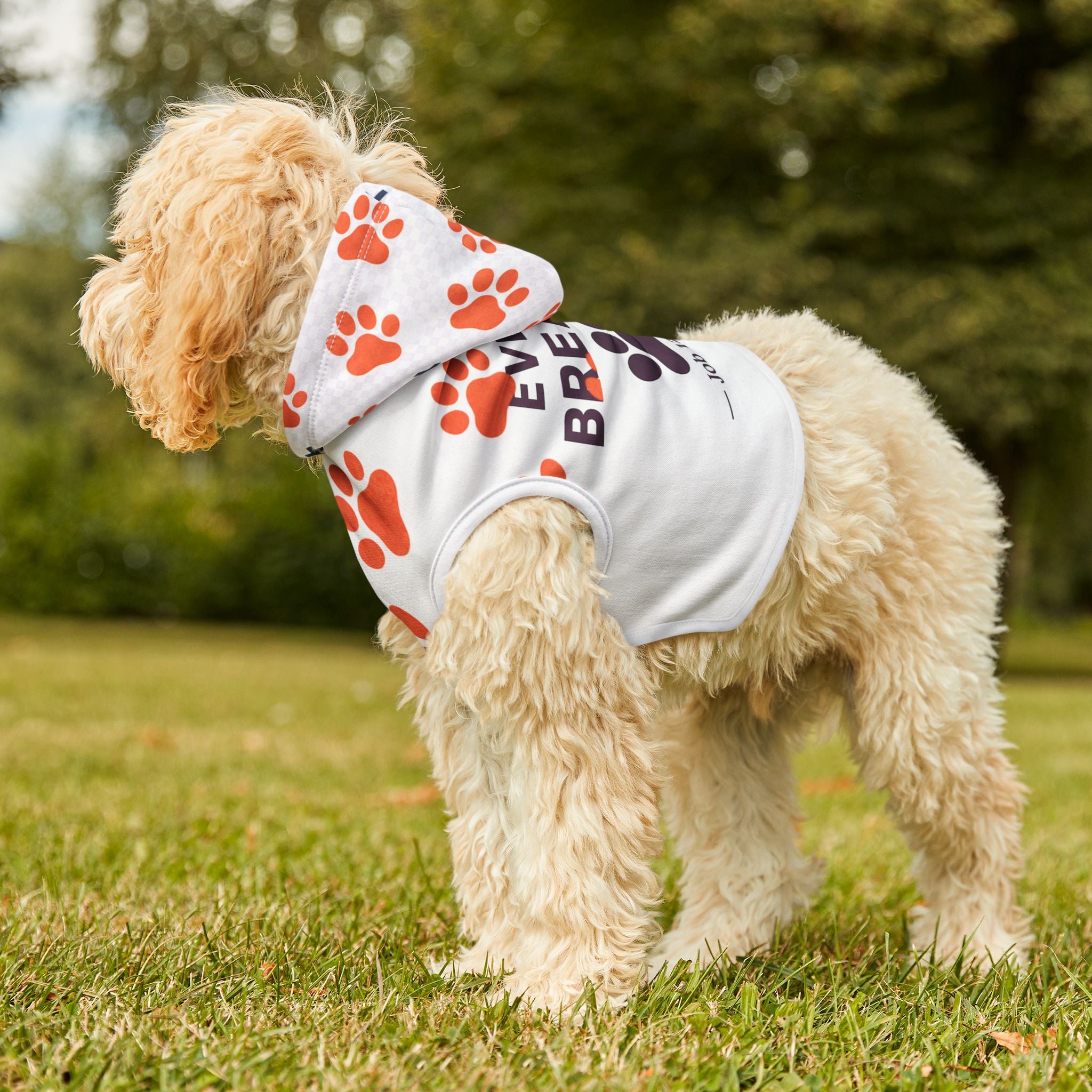 Pet Hoodie — "Every Breath" Paw Print Christian Dog Hoodie, Matching Human Apparel Available