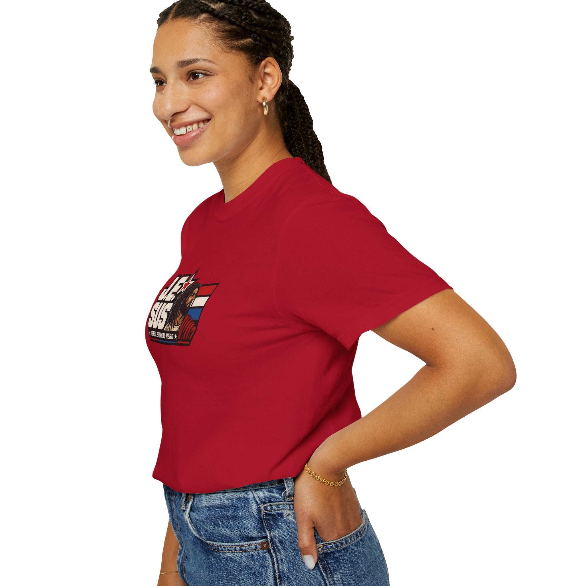 Jesus Retro Graphic T-Shirt — “J.E.SUS The Real Eternal Hero” Christian Vintage Tee
