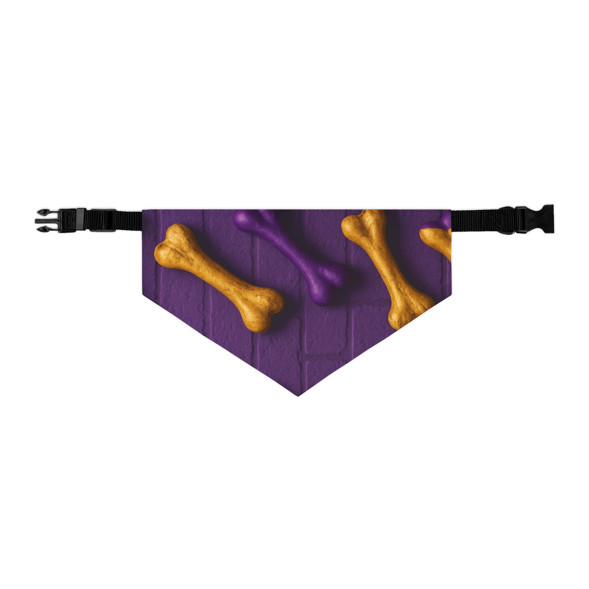 Purple Dog Bandana Collar with Gold Bones – Stylish Pet Accessory for Dogs & Cats