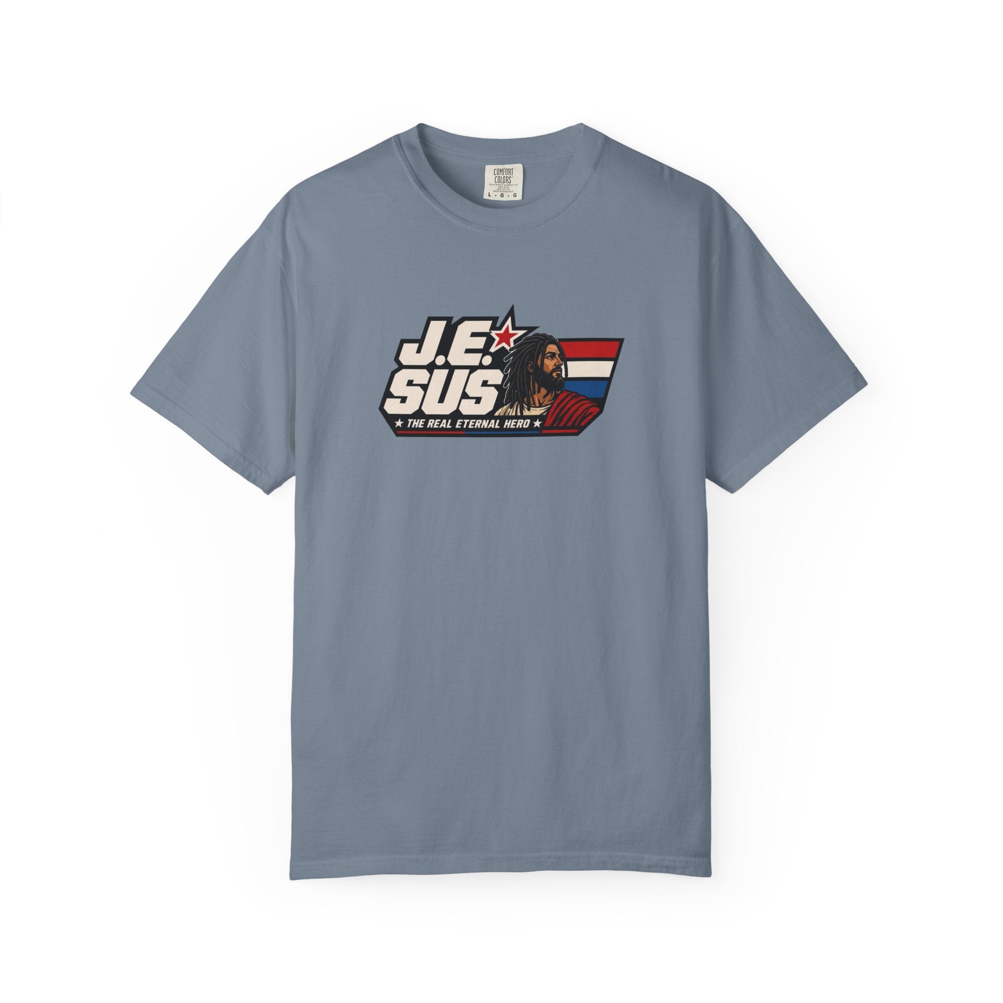 Jesus Retro Graphic T-Shirt — “J.E.SUS The Real Eternal Hero” Christian Vintage Tee
