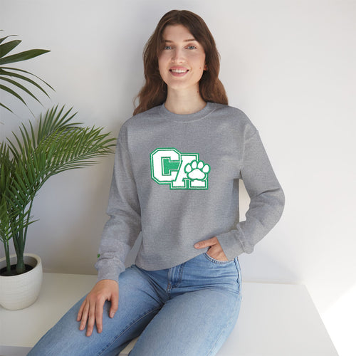 California Embroidered Crewneck Sweatshirt — Green Vintage 'CA' Paw Logo