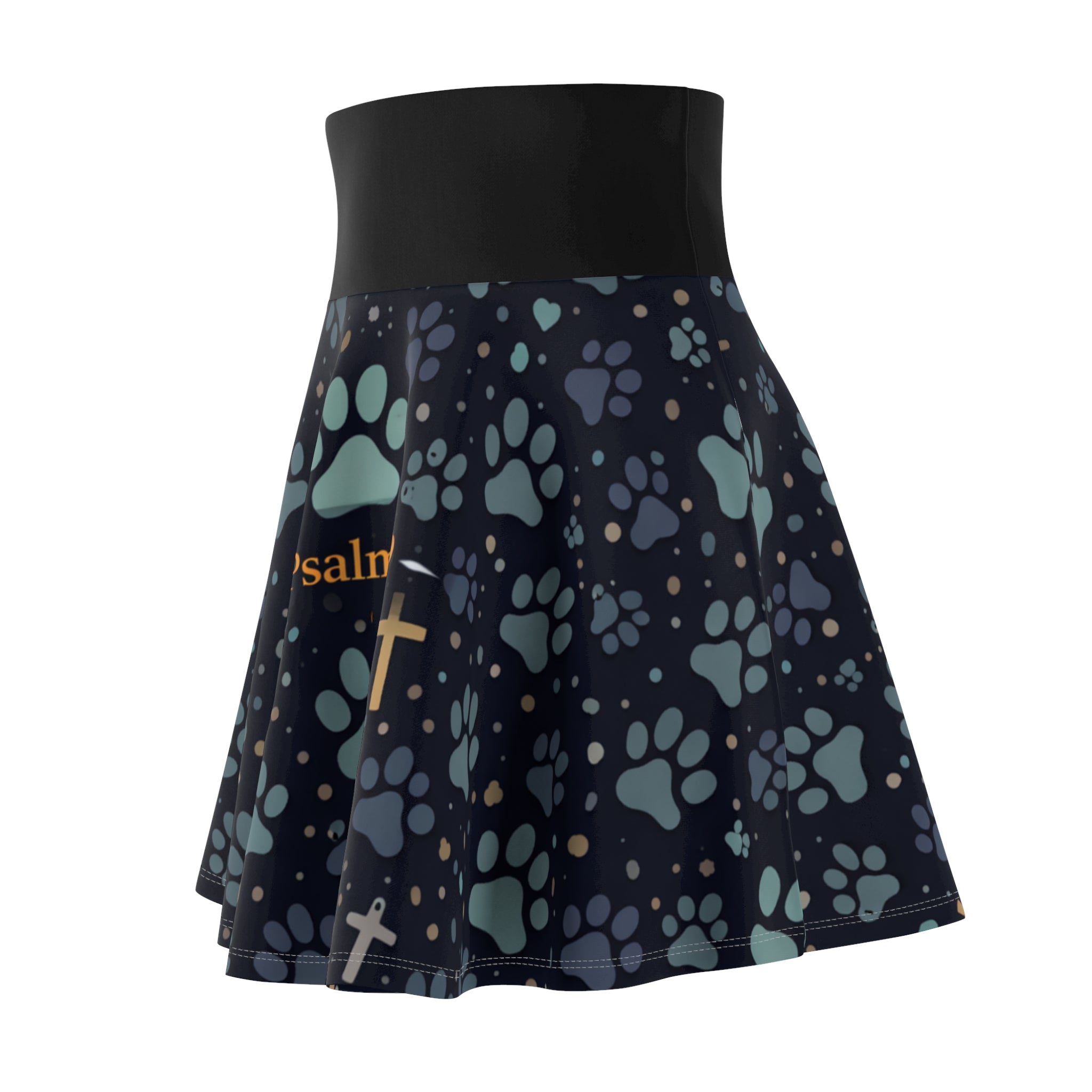 Faith Paw Prints Women's Skater Skirt — 'paw prints and faith' AOP