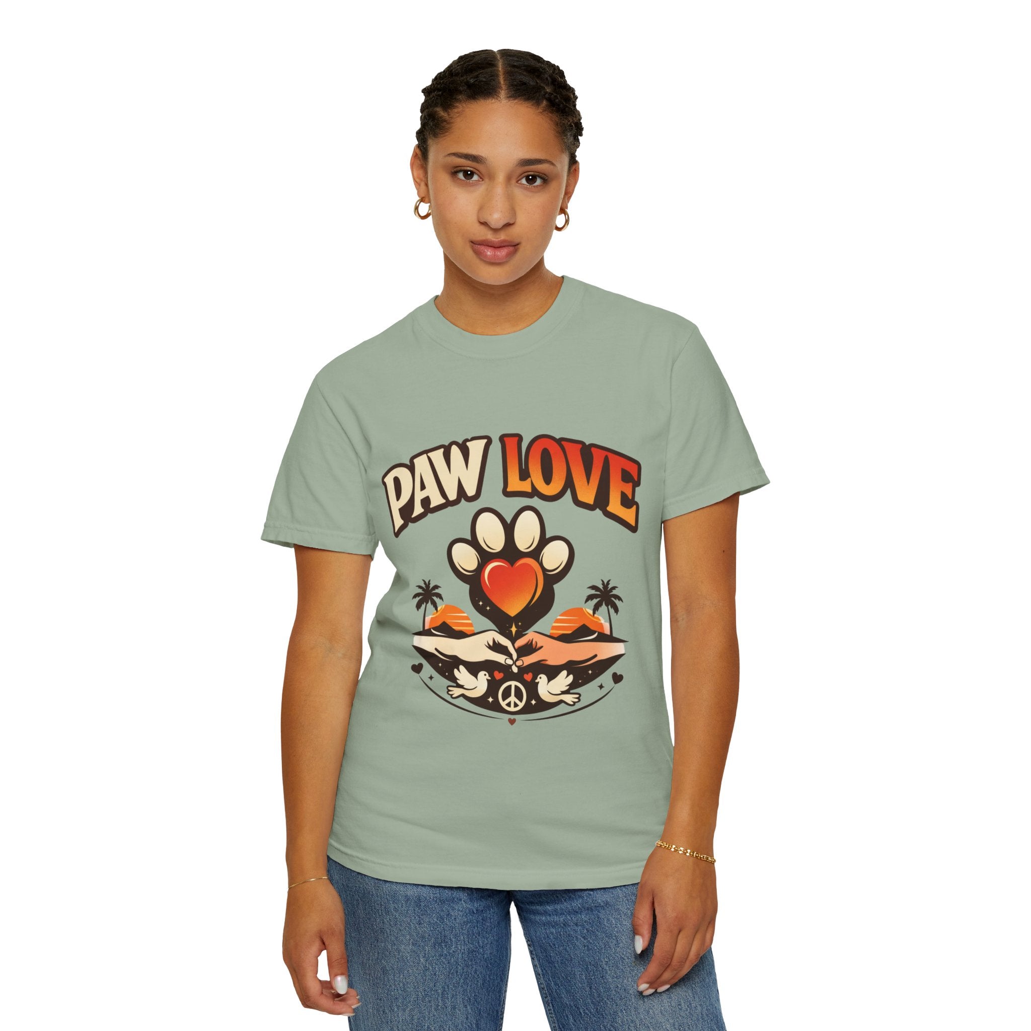 Paw Love T-Shirt — Retro Heart Paw Graphic Tee for Dog Lovers