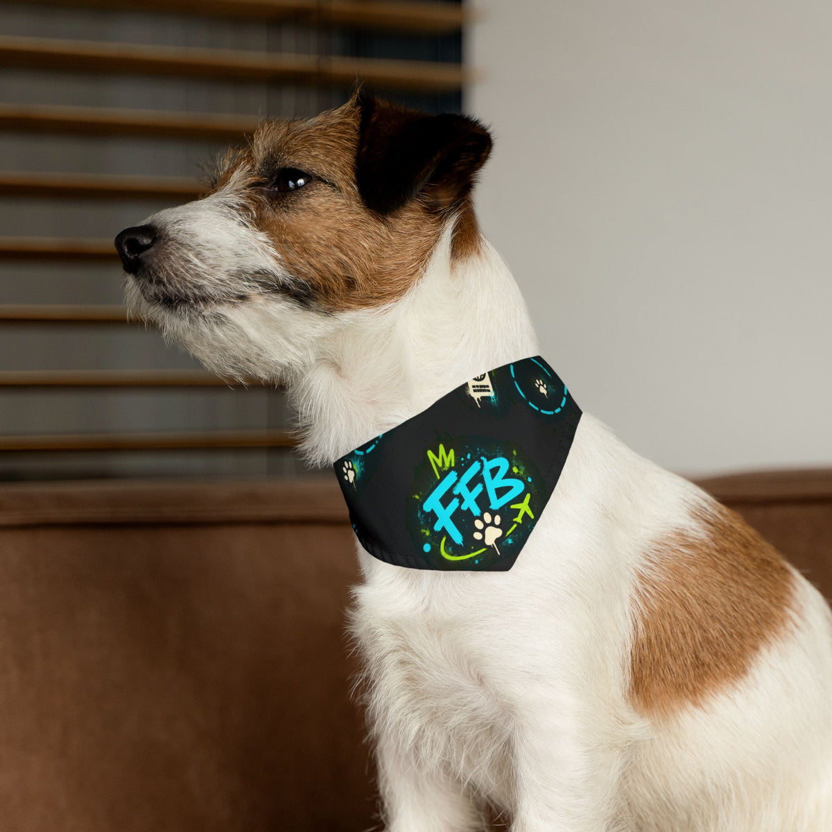 Graffiti FFB Dog Bandana Collar – Neon Paw Print